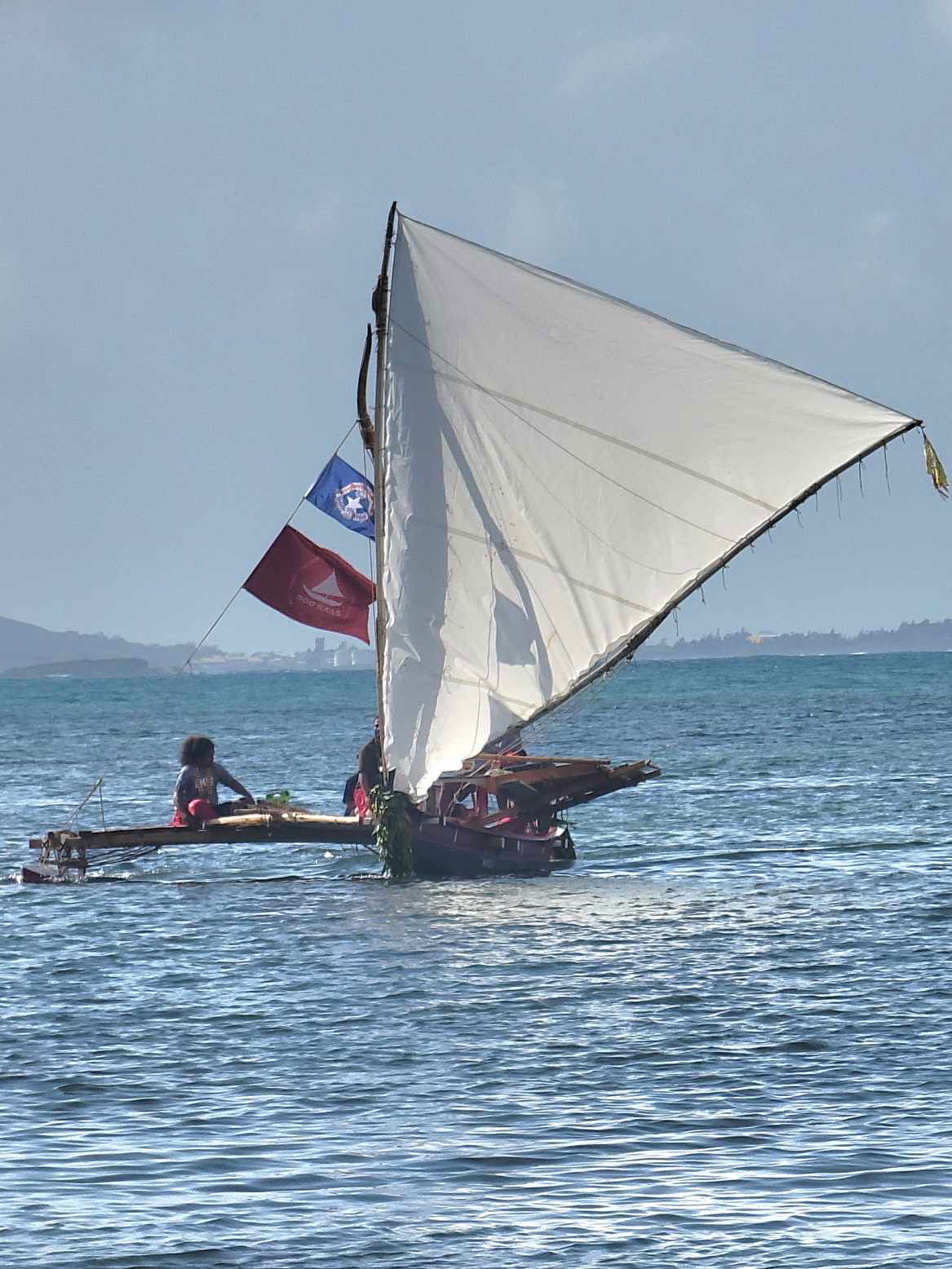 Mikaela was captained by Master Navigator Mario Benito during the Wa'a ceremony. Be​ouch Ngirchongor sits on the spars.