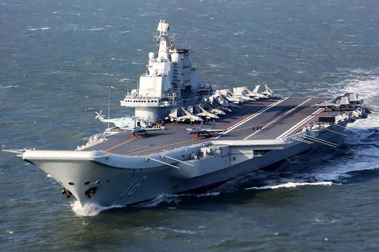 China’s aircraft carrier, the Liaoning, during military drills in the Pacific.