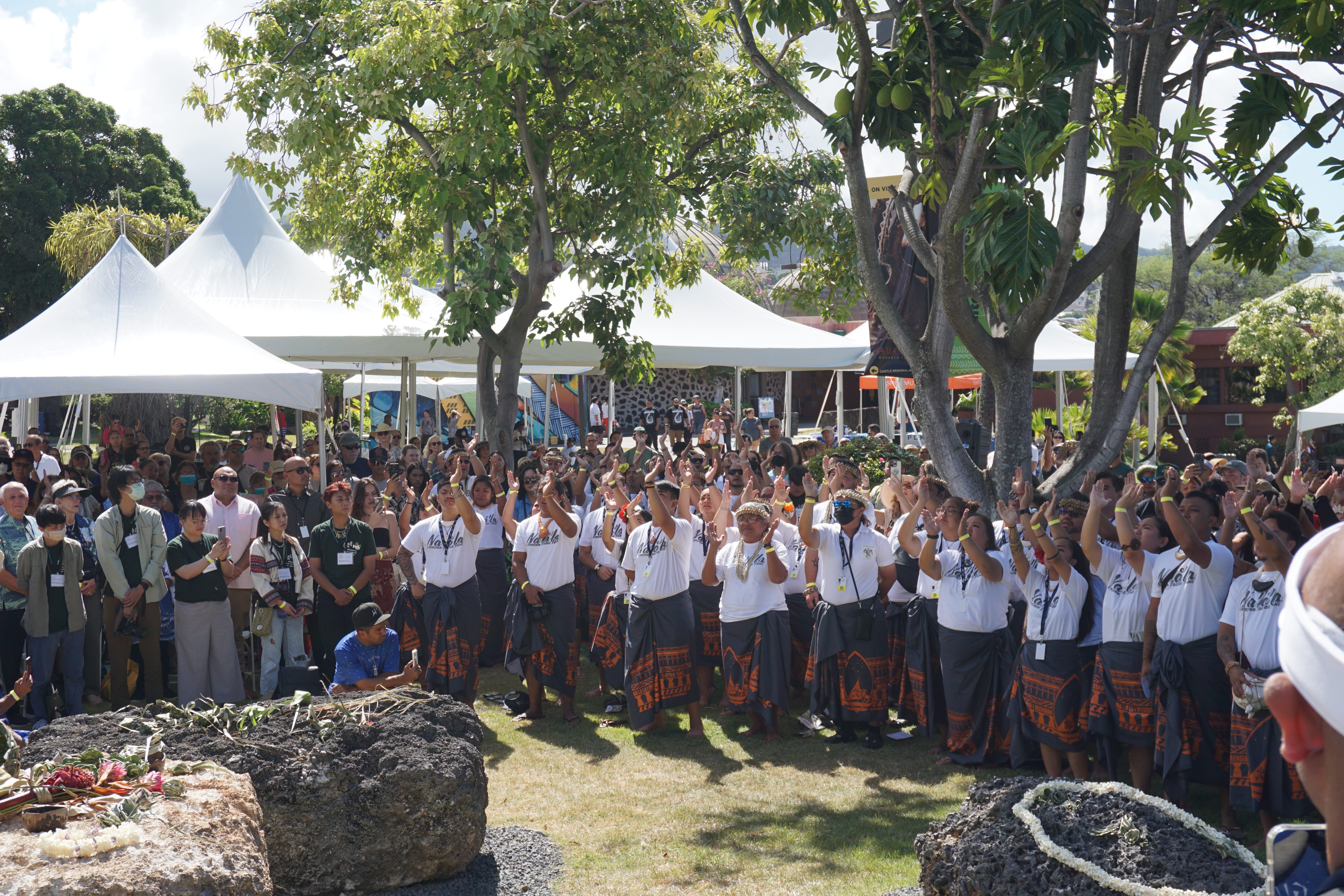 FestPAC performing arts delegates from Guam perform a chant.