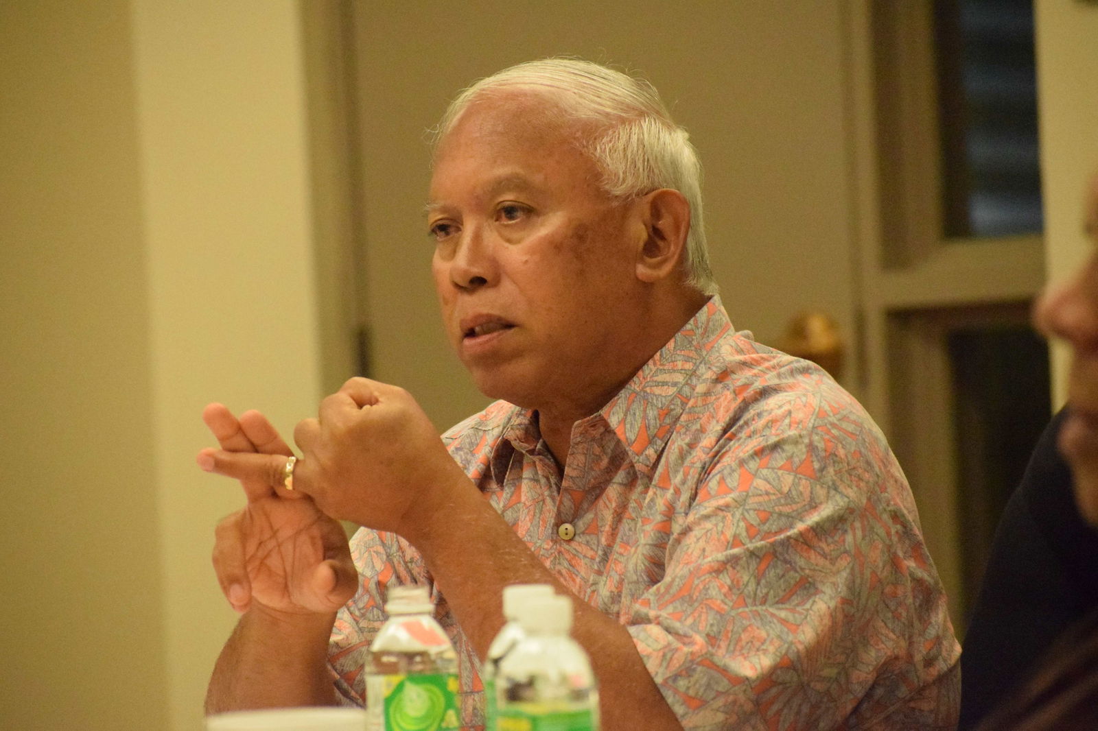 Commonwealth Ports Authority Board Chair Jose C. Ayuyu speaks during a special board meeting in Aircraft Rescue and Firefighting classroom on Tuesday.