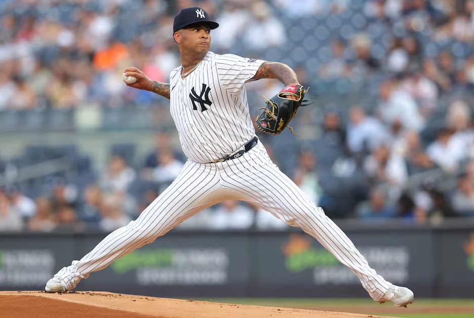 New York Yankees starting pitcher Luis Gil (81) pitches against the Minnesota Twins during the first inning at Yankee Stadium in Bronx, New York, June 4, 2024.
