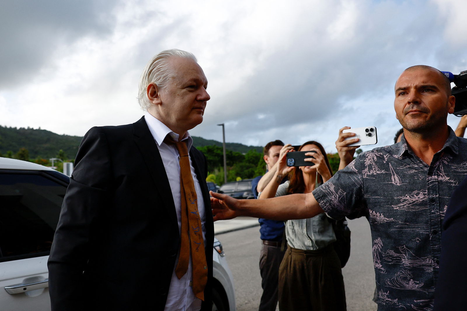 WikiLeaks founder Julian Assange arrives at a United States District Court in Saipan, Northern Mariana Islands, June 26, 2024. 