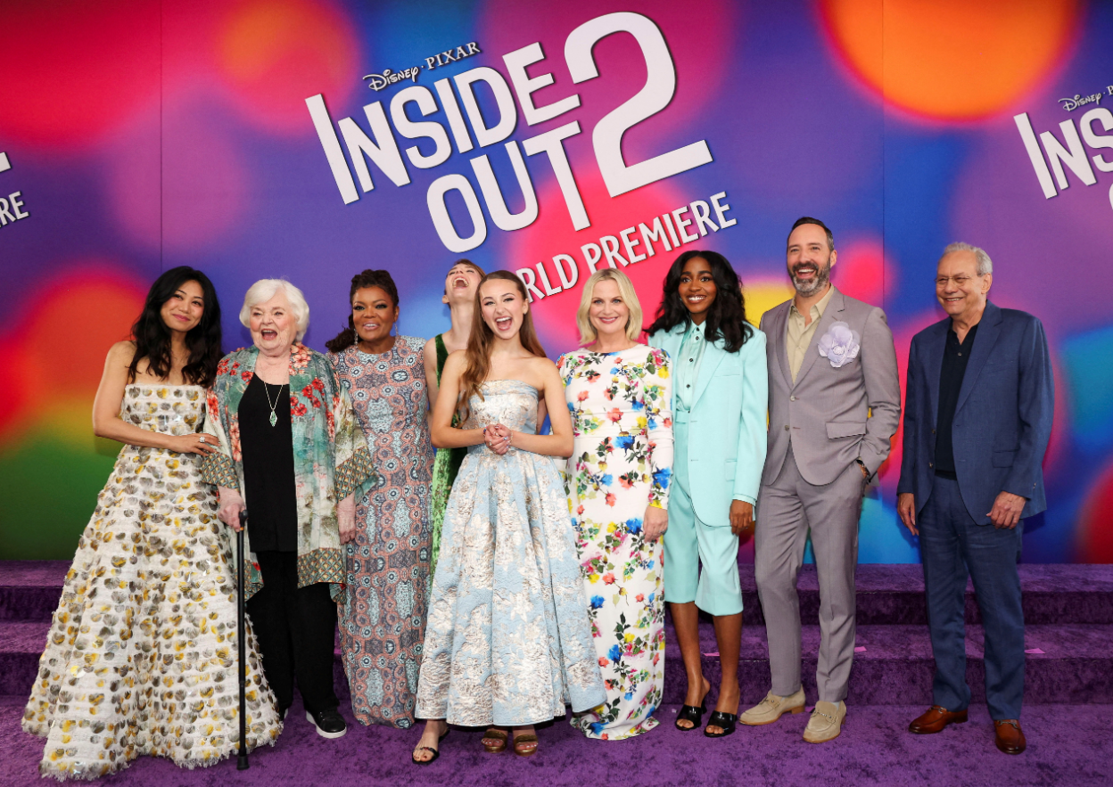 Liza Lapira, June Squibb, Yvette Nicole Brown, Maya Hawke, Kensington Tallman, Amy Poehler, Ayo Edebiri, Tony Hale and Lewis Black attend the world premiere of the film "Inside Out 2" in Los Angeles, California, June 10, 2024.
