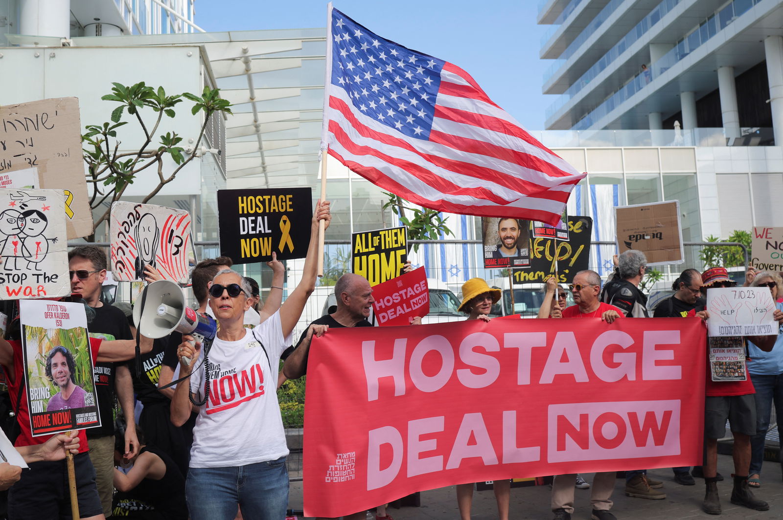 Family members and supporters demand the immediate release of the hostages kidnapped during the deadly October 7 attack, as they protest outside a meeting attended by U.S. Secretary of State Antony Blinken, amid the ongoing conflict in Gaza between Israel and Hamas, in Tel Aviv, Israel, June 11, 2024.