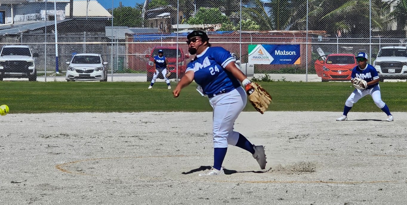 Team Marianas’ women’s fast-pitch crew in action during their semifinal game against Pohnpei. Team Marianas won the bronze medal.