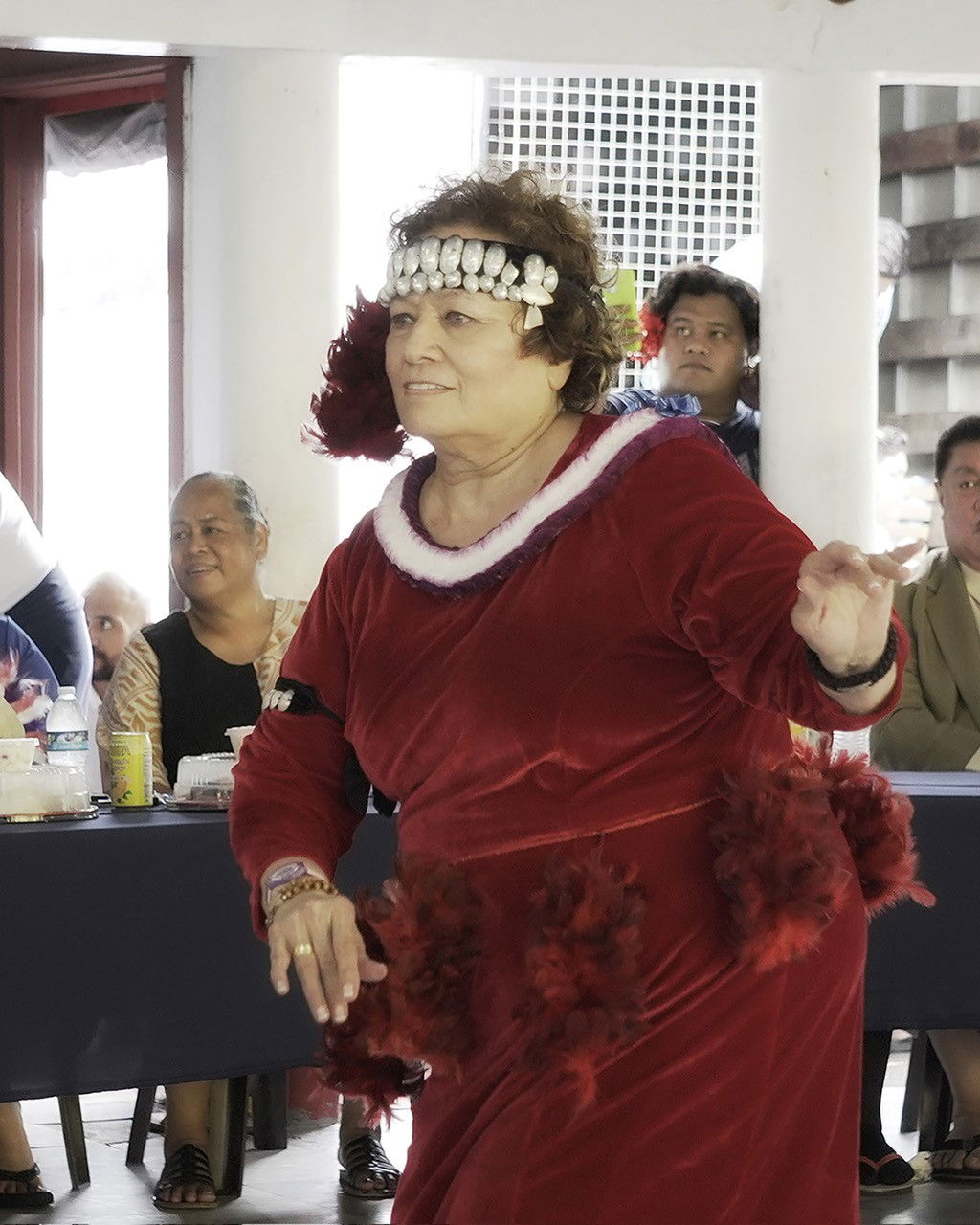 Afioga Uifa’atali Amata Radewagen performs a siva siva after being made a high chief during a saofa’i ceremony in Pago Pago, American Samoa.