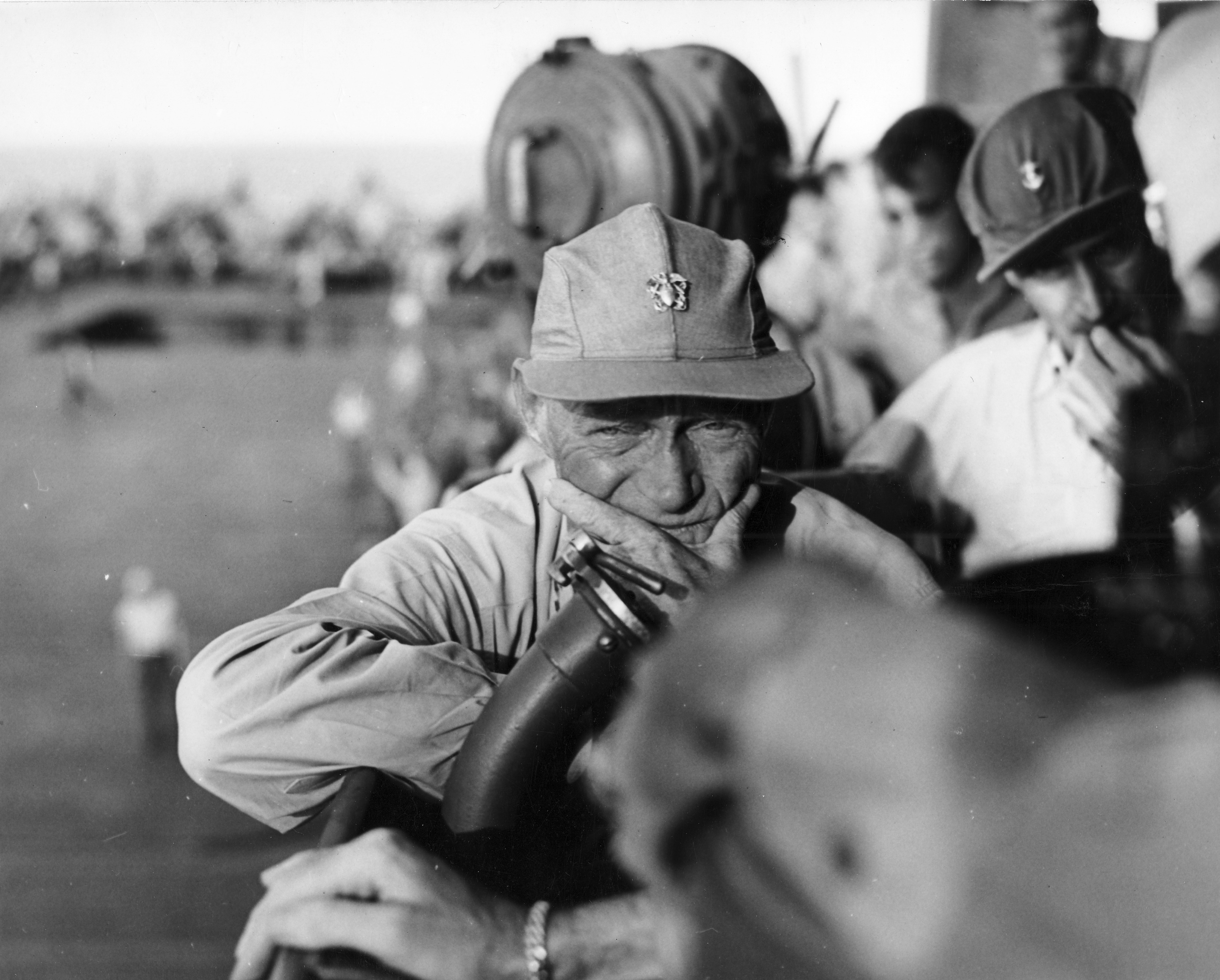 Admiral Marc Mitscher on USS Lexington, June 19, 1944.