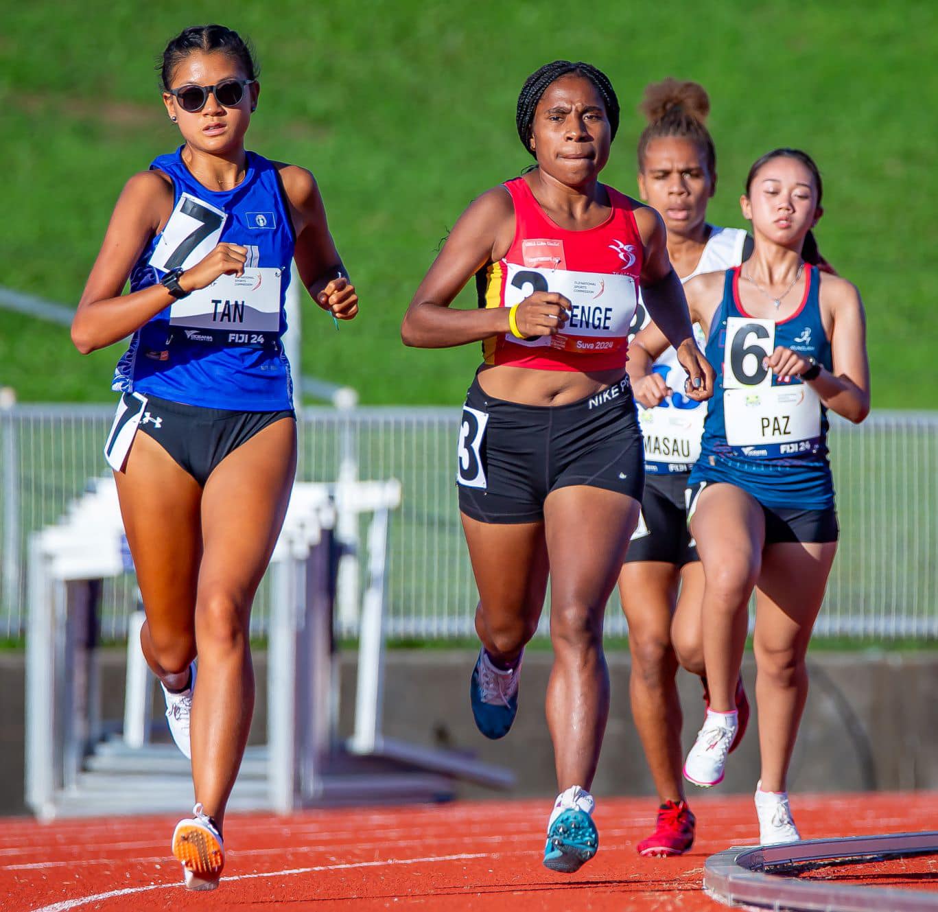 Tania Tan leads the pack in the Senior Women 1500m Finals of the Oceania Athletics Championships 2024 in Suva, Fiji.