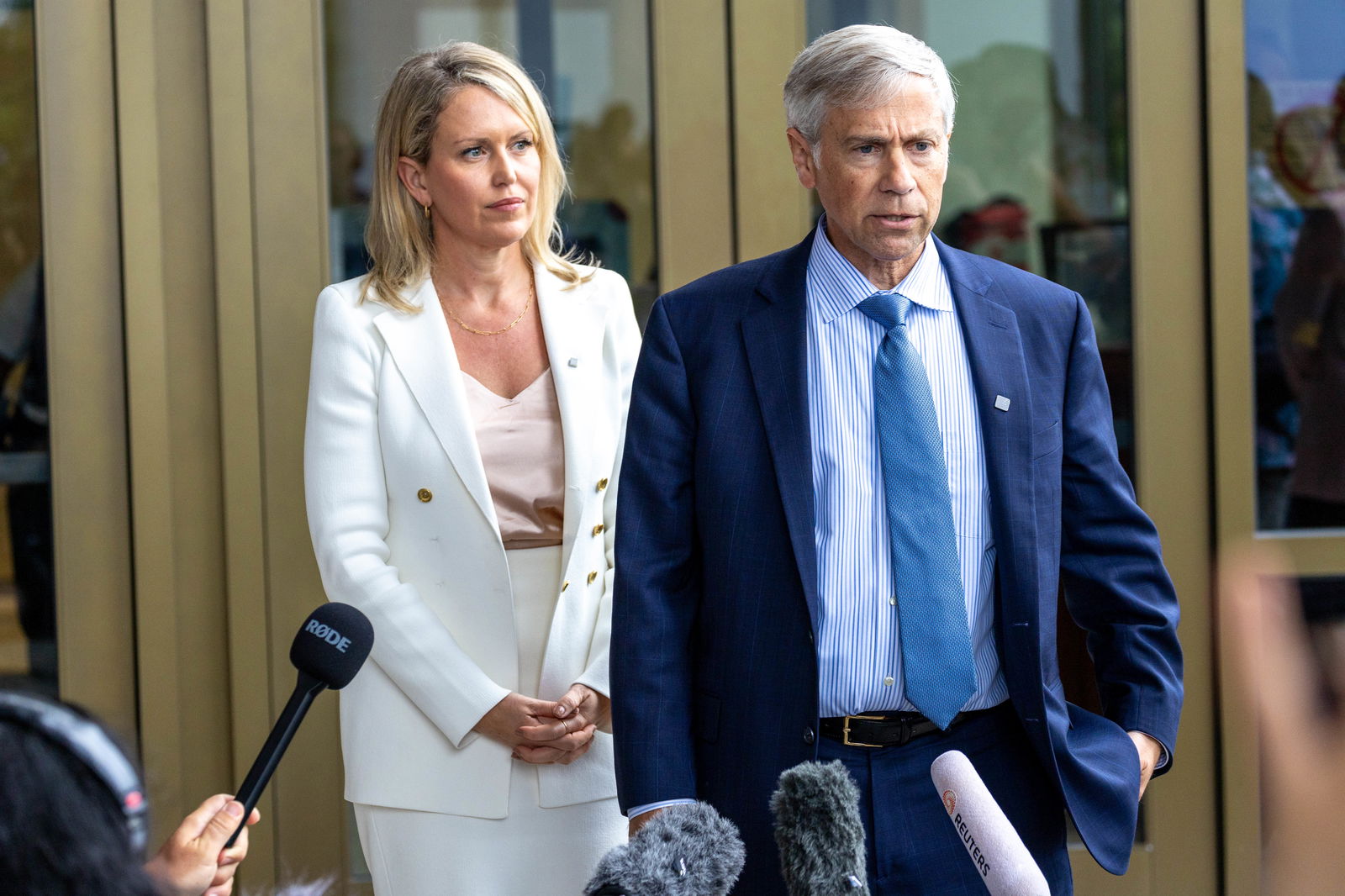 Julian Assange’s attorneys, Barry Pollack of the U.S. and Jennifer Robinson of Australia, conduct a press conference outside the U.S. Courthouse on Wednesday.
