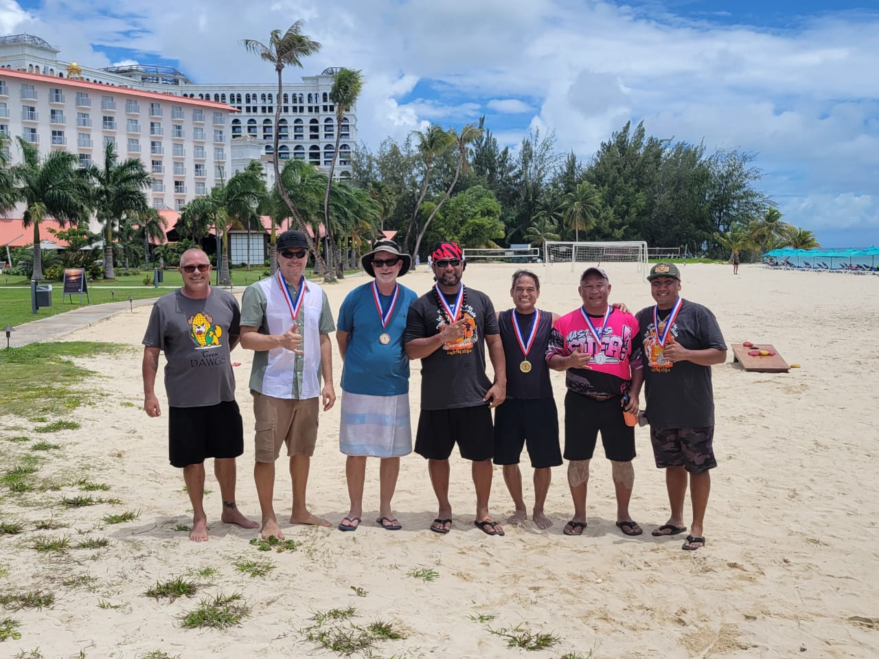 Cornhole “Funraiser” Third Place, Widow Makers (Steven Beyer & Dale Roberts); 1st Place, Na Para (Panapa Peteru & Norm Camacho); and 2nd Place, Sunrisers (Joseph Fejeran & Joseph Muna).