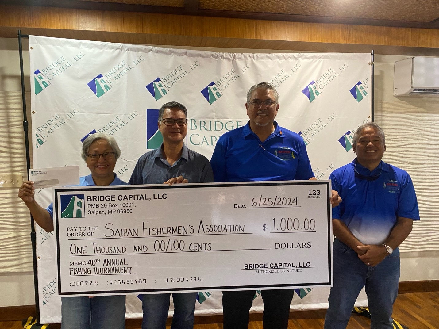 Saipan Fishermen’s Association receives sponsorship support from Bridge Capital, LLC, for the 40th annual Saipan International Fishing Tournament set for July 13-14, 2024.