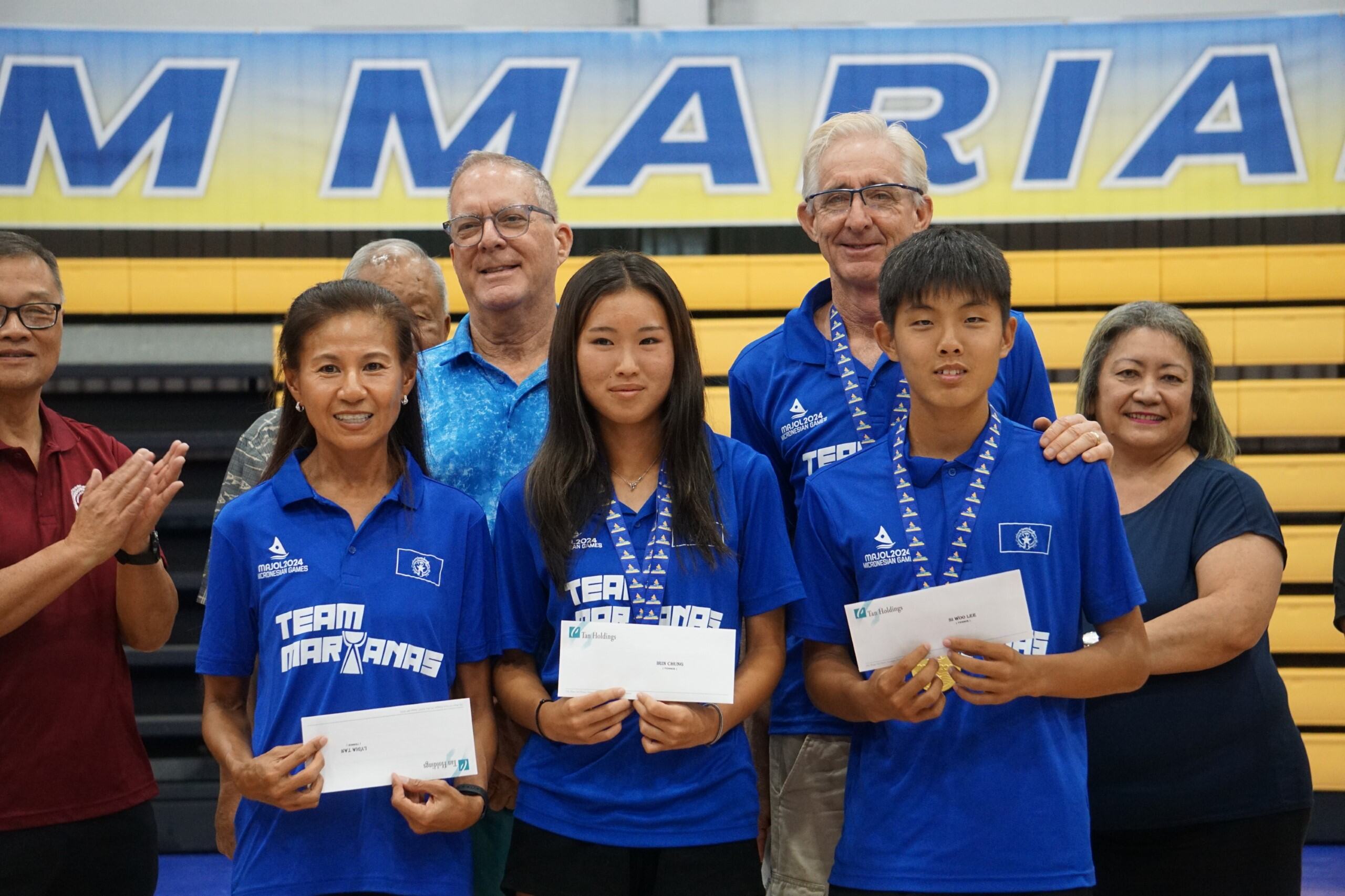 Team Marianas tennis players Lydia Tan, Irin Chung and Si Woo Lee.