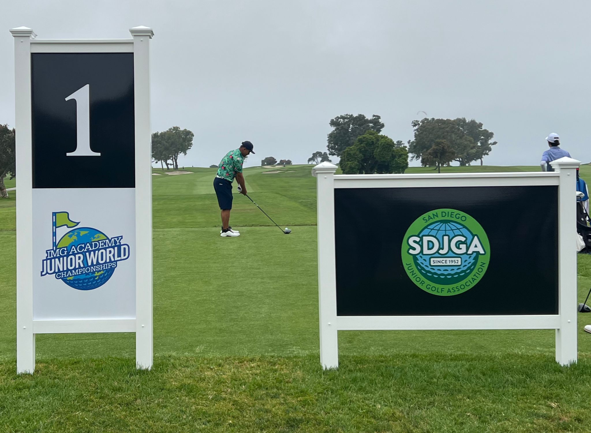 Zhi Yun Li sets up for the tee off in the first round of the IMG Academy Junior World Championships in San Diego, California.