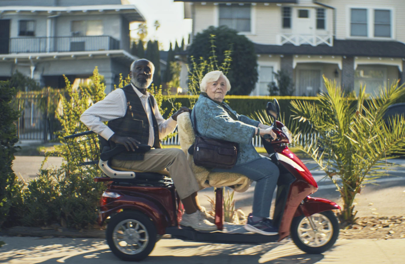 Richard Roundtree, left, and Jane Squibb in a scene from the film “Thelma.”