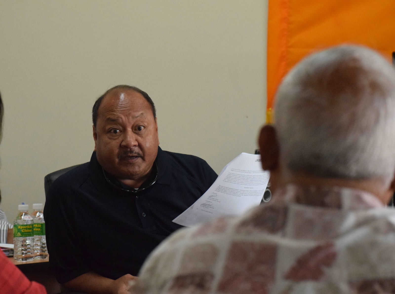 Commonwealth Ports Authority board member Steve Mesngon speaks during a special meeting in the CPA conference room on Tuesday.