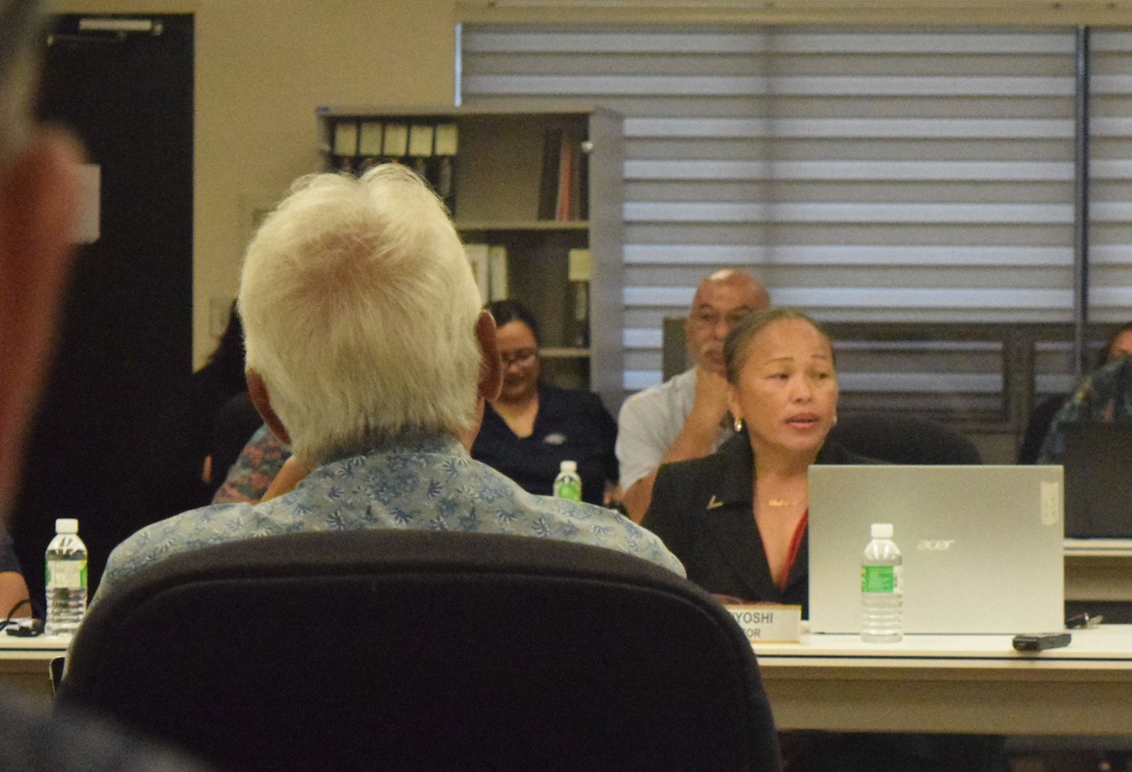 Commonwealth Ports Authority board's financial affairs committee chair, Dolores Kiyoshi, presents her report during a meeting on Friday.