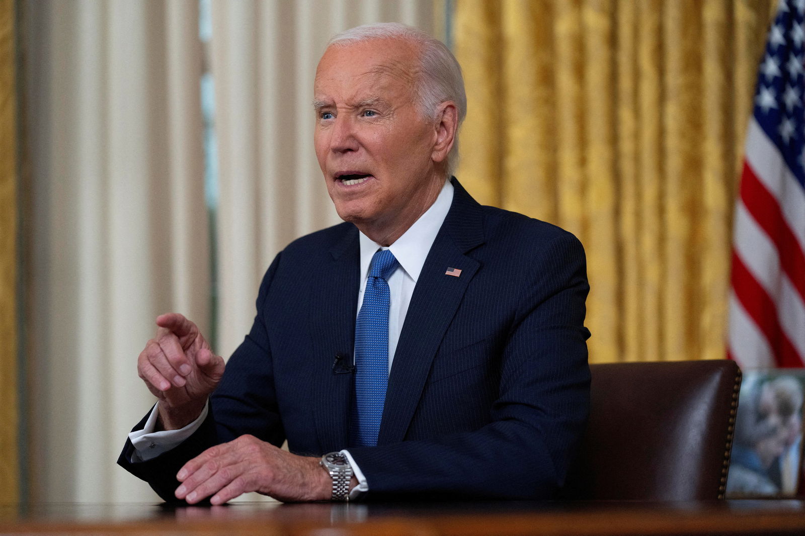 President Joe Biden addresses the nation from the Oval Office of the White House in Washington, Wednesday, July 24, 2024, about his decision to drop his Democratic presidential reelection bid.