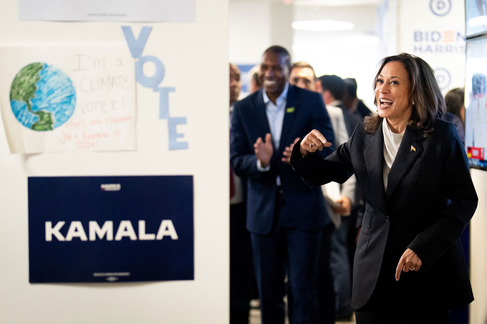 Vice President Kamala Harris at her presidential campaign headquarters in Wilmington, Delaware on July 22, 2024.