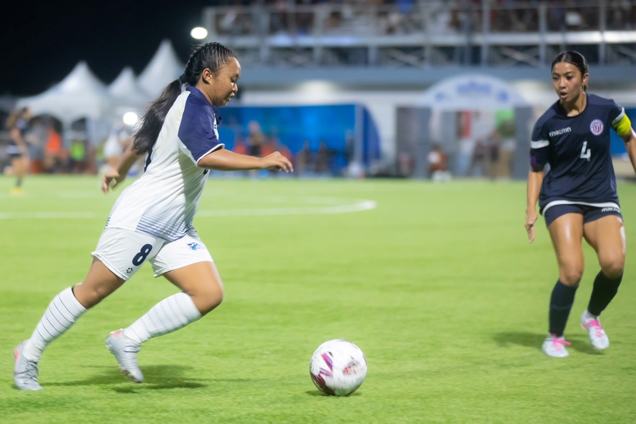 NMI, left, and Guam players in action during the Marianas Cup 2023. The rival teams will cross paths anew and this time they will also be battling the Mongolian Women’s National Team in the NMIFA Women’s U21 Three Nations Cup, starting this Tuesday, July 23, at the NMI Soccer Training Center.