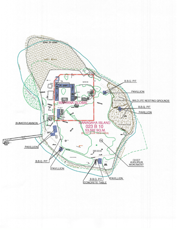 David Sablan, Department of Public Lands special advisor, said the area enclosed in the red lines labeled "Mariana Global" is the exclusive concessionaire area or ECA. The green area to the west of the ECA is the designated swim zone. If rule changes are enacted, the public can still bring food to the island and consume them in public pavilions, but they should not consume personal food or beverages in the ECA. Visitors must also use approved floatation devices provided by the main concessionaire if swimming in the designated swim zone.  