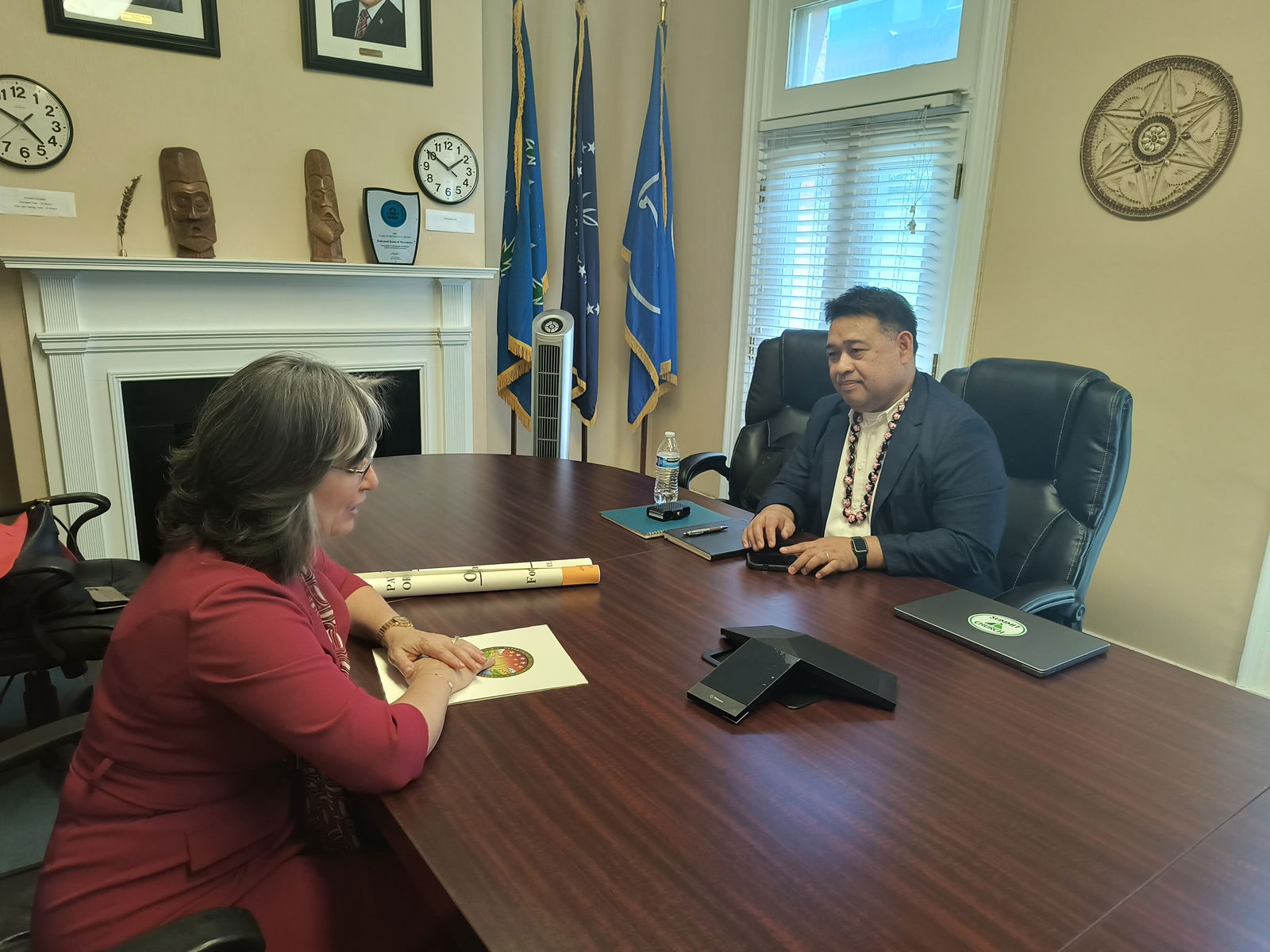 FSM Ambassador to the U.S. Jackson Soram with Interior’s Assistant Secretary for Insular and International Affairs Carmen G. Cantor.