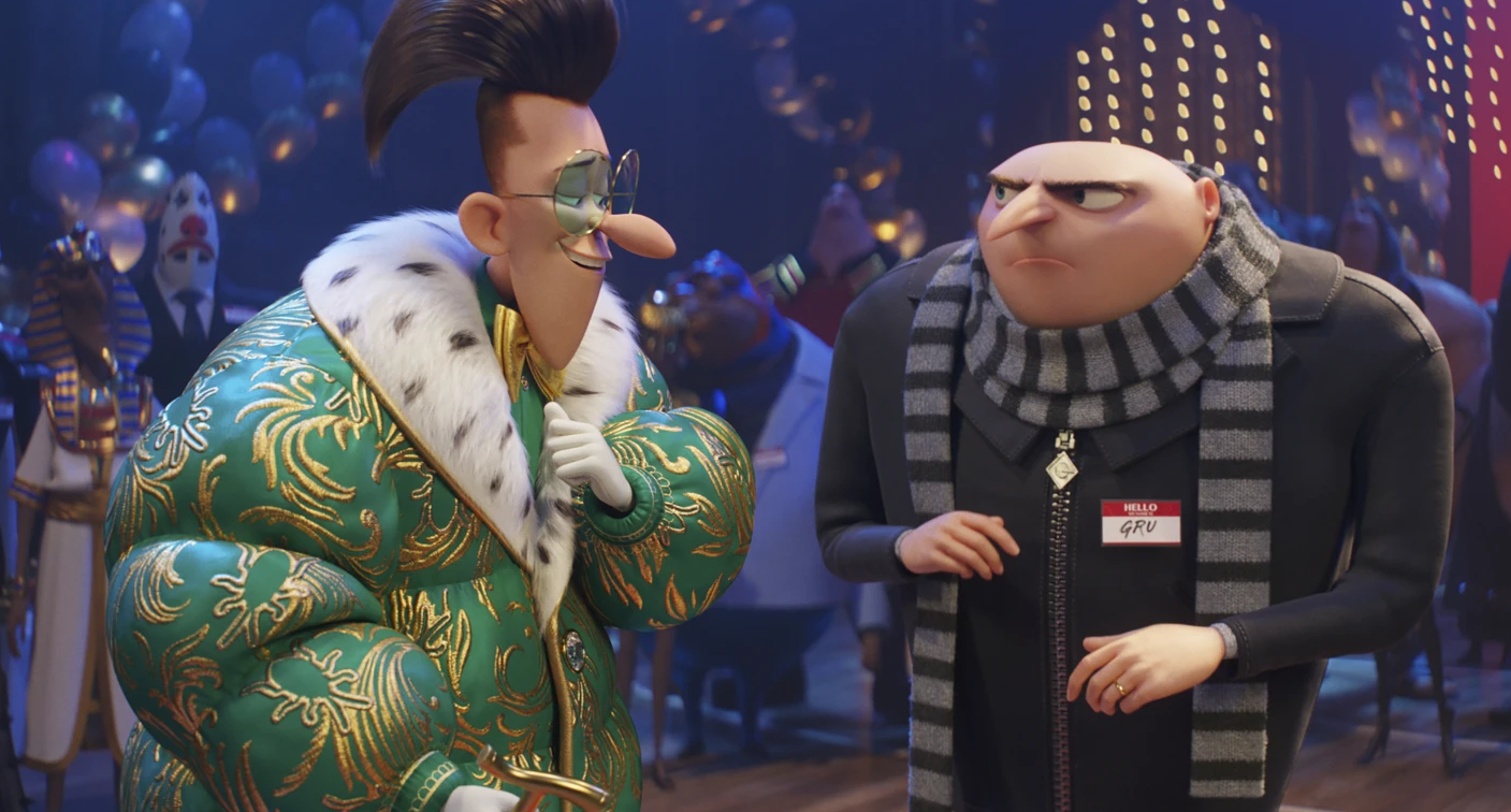 Maxime le Mal voiced by Will Ferrell, left, and Gru, voiced by Steve Carell, in a scene from “Despicable Me 4.”