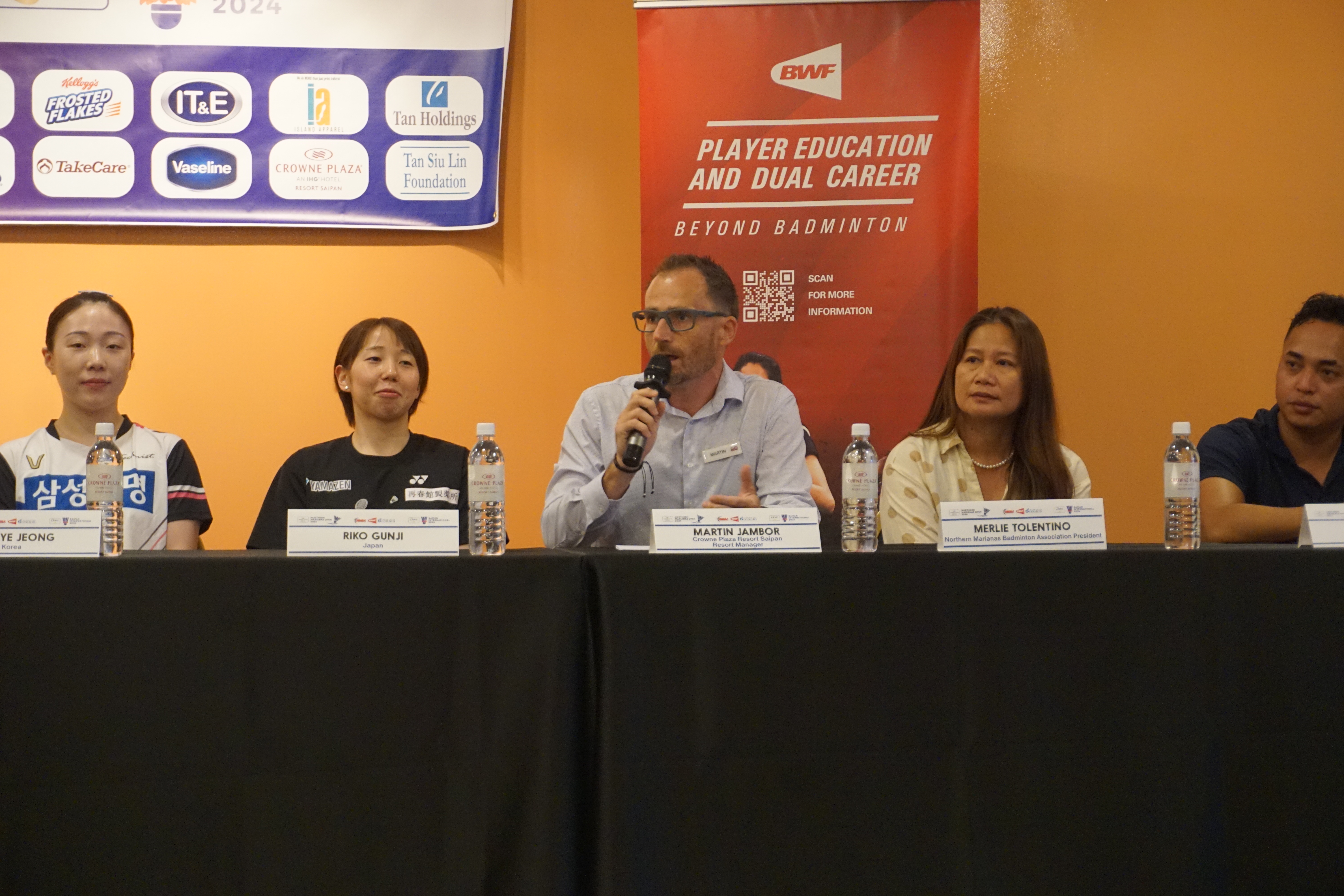 Crowne Plaza Resort Saipan Resort Manager Martin Jambor, center, talks about sports tourism.