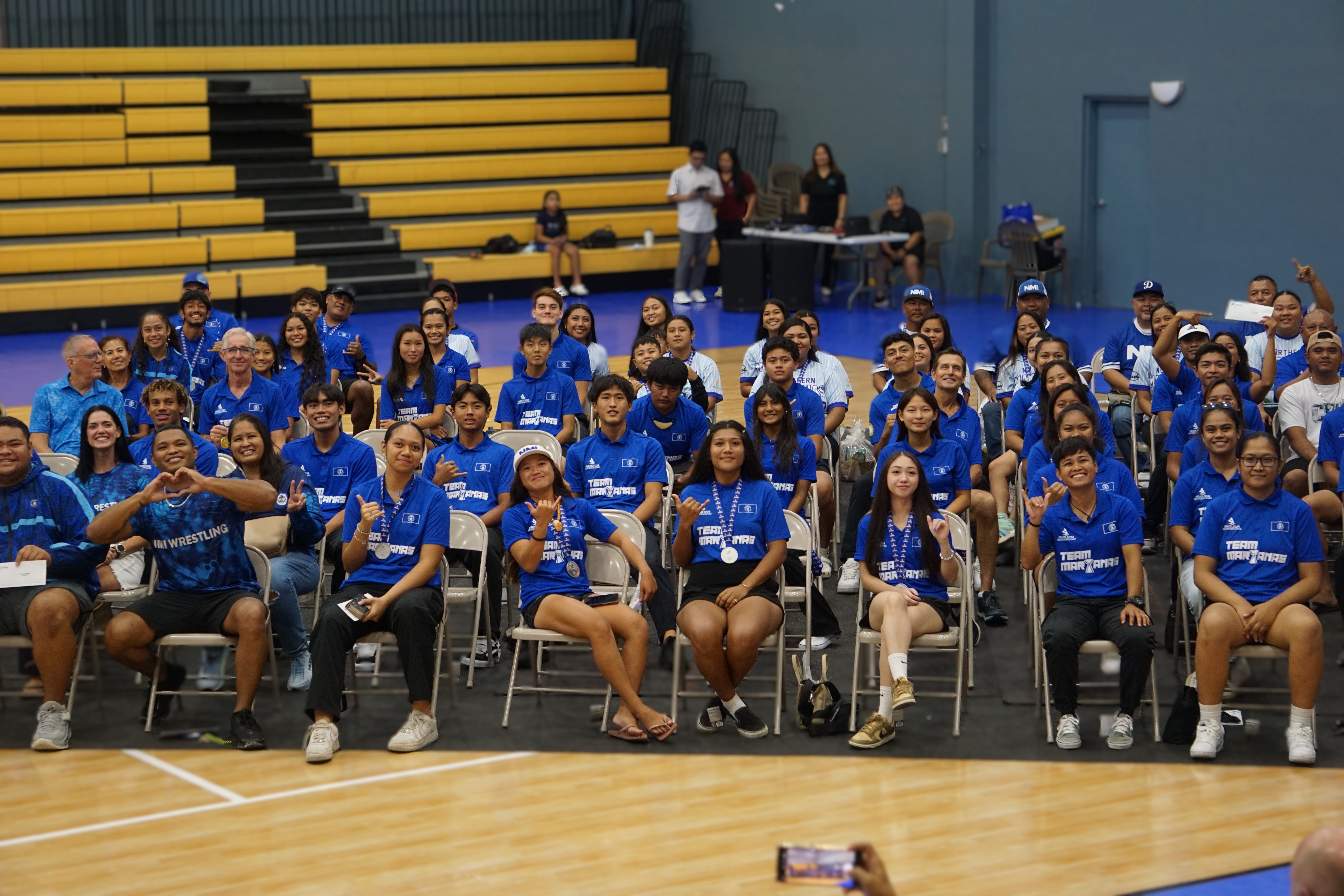 Team Marianas athletes pose for a group photo during the Appreciation Night hosted by the Northern Marianas Sports Association at the Ada gym on Tuesday.