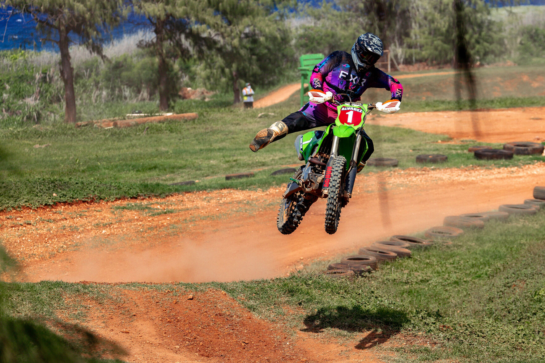 Shane Alvarez gets some airtime during an Expert Class race in round 5 of the MRA Marianas Racing Association “Moto VI” 2024 Points Race Series at the Cowtown Raceway Park on Sunday.