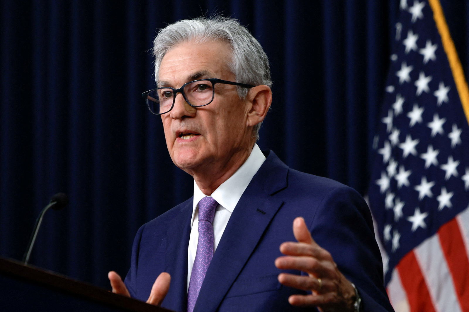 Federal Reserve Chair Jerome Powell delivers remarks during a press conference following the announcement that the Federal Reserve left interest rates unchanged, in Washington, D.C., June 12, 2024.