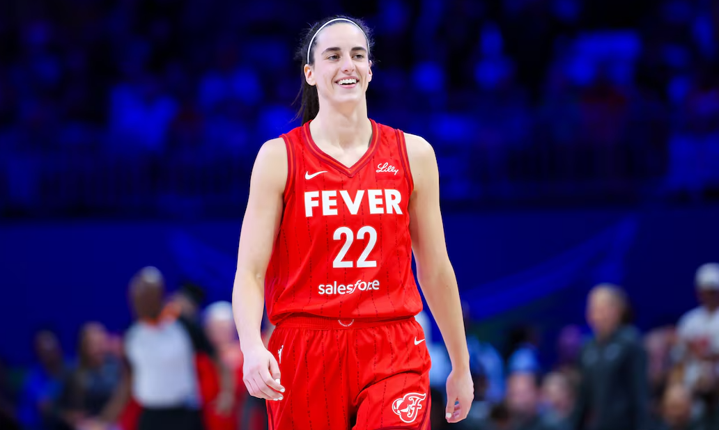 Indiana Fever guard Caitlin Clark (22) reacts during the first half against the Dallas Wings at College Park Center in Arlington, Texas, July 17, 2024.