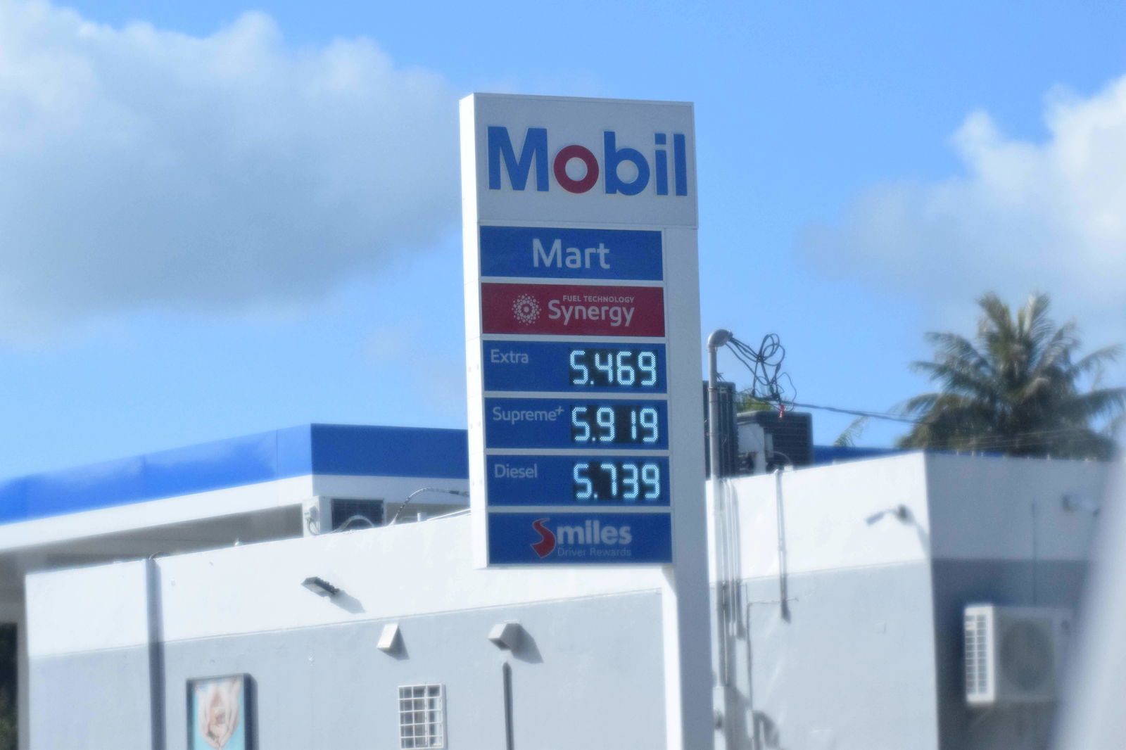 Mobil Oil Marianas in Chalan  Kiya displays its prices on Sunday.