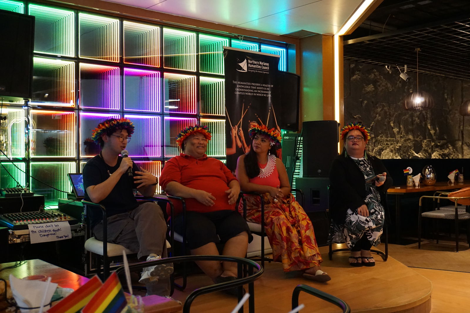 From left, Zenn Tomokane, ​Michael Manglona, Sheila Babauta and ​Knillis Tuhuweitae discuss queer issues at the 2024 Pride Talks, a program of the Northern Marianas Humanities Council. 