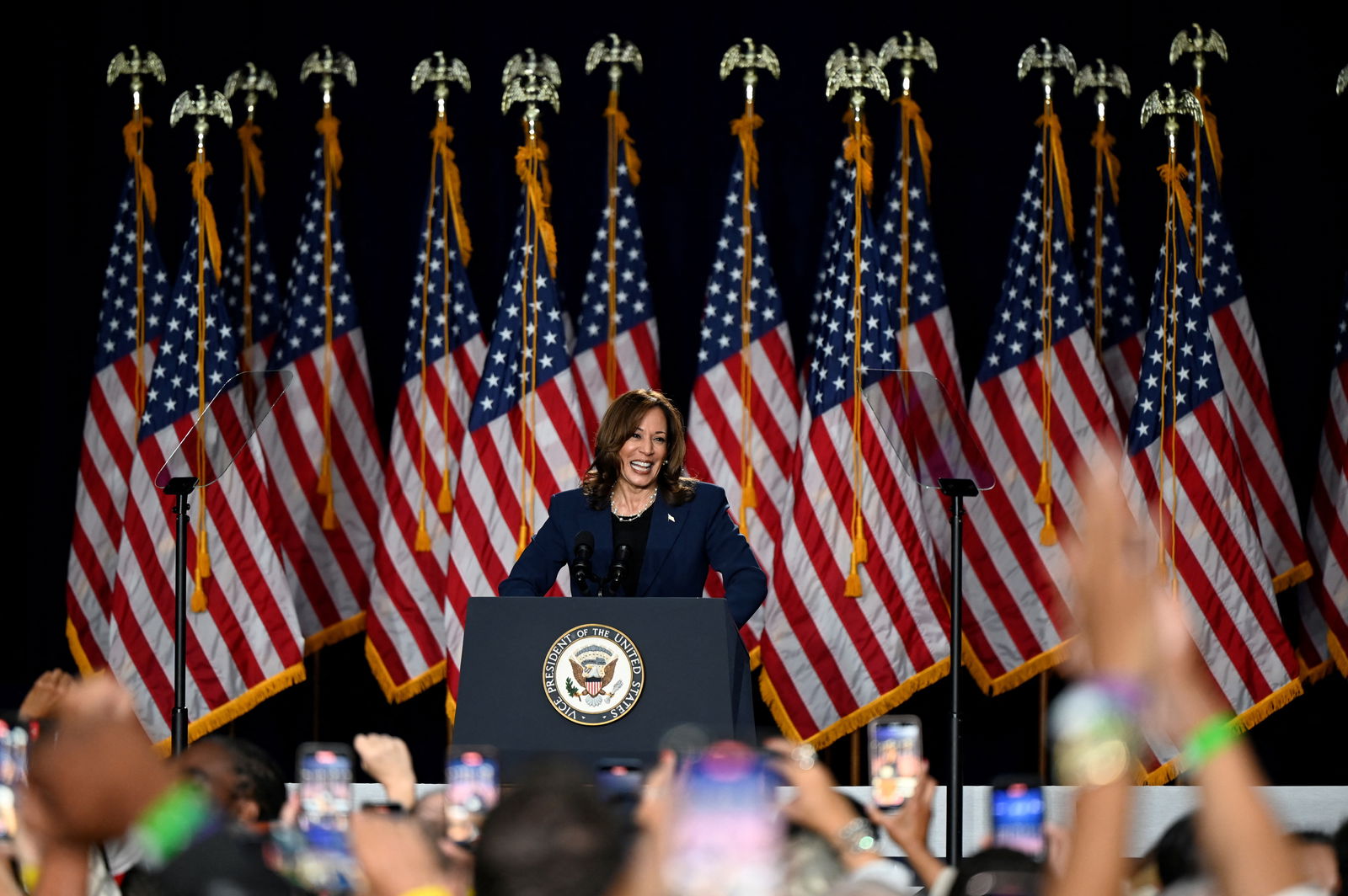 Vice President Kamala Harris attends a campaign event at West Allis Central High School, in West Allis, Wisconsin, July 23, 2024. 