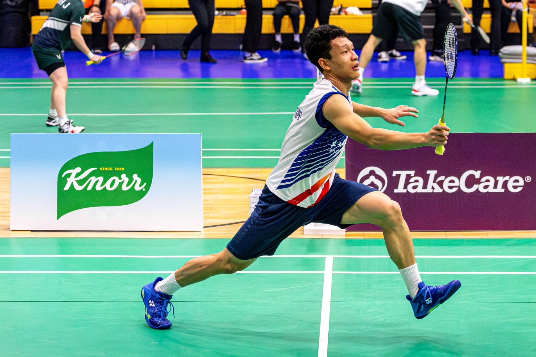 Chinese Taipei's Ma Cheng-Yi reaches for the front-hand return during a Men's Singles match in the Crowne Plaza Northern Marianas Open 2024 at the Ada gym on Wednesday.  Ma Cheng-Yi lost to Japan’s Keisuke Fujiwara in two sets.