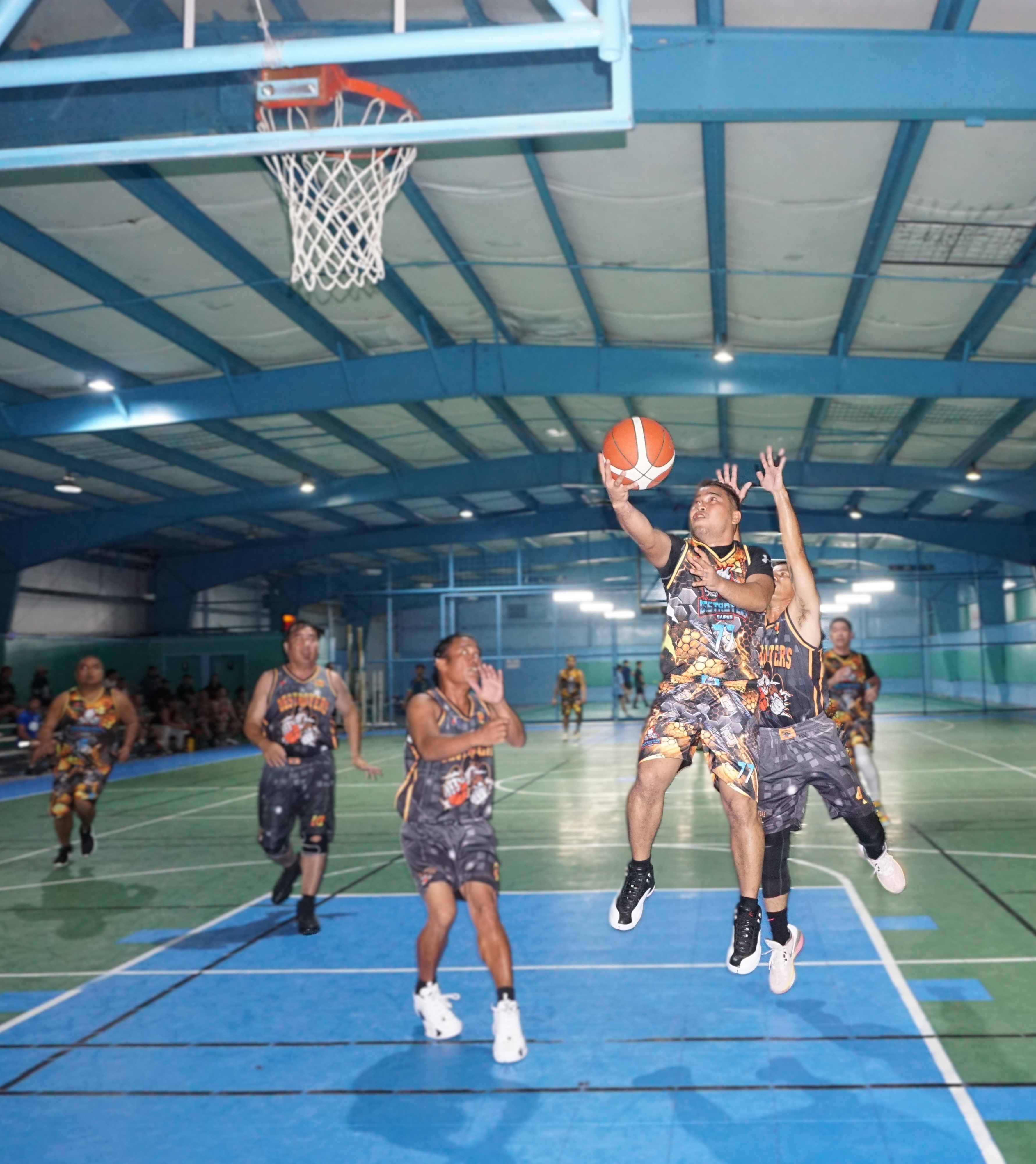 Bio-Pro's Mark Matuguina extends for the right-hand finish during the championship game against Vizion Insurance in the Destroyers Friendly Games League 2024 at the TSL Sports Complex on Sunday.