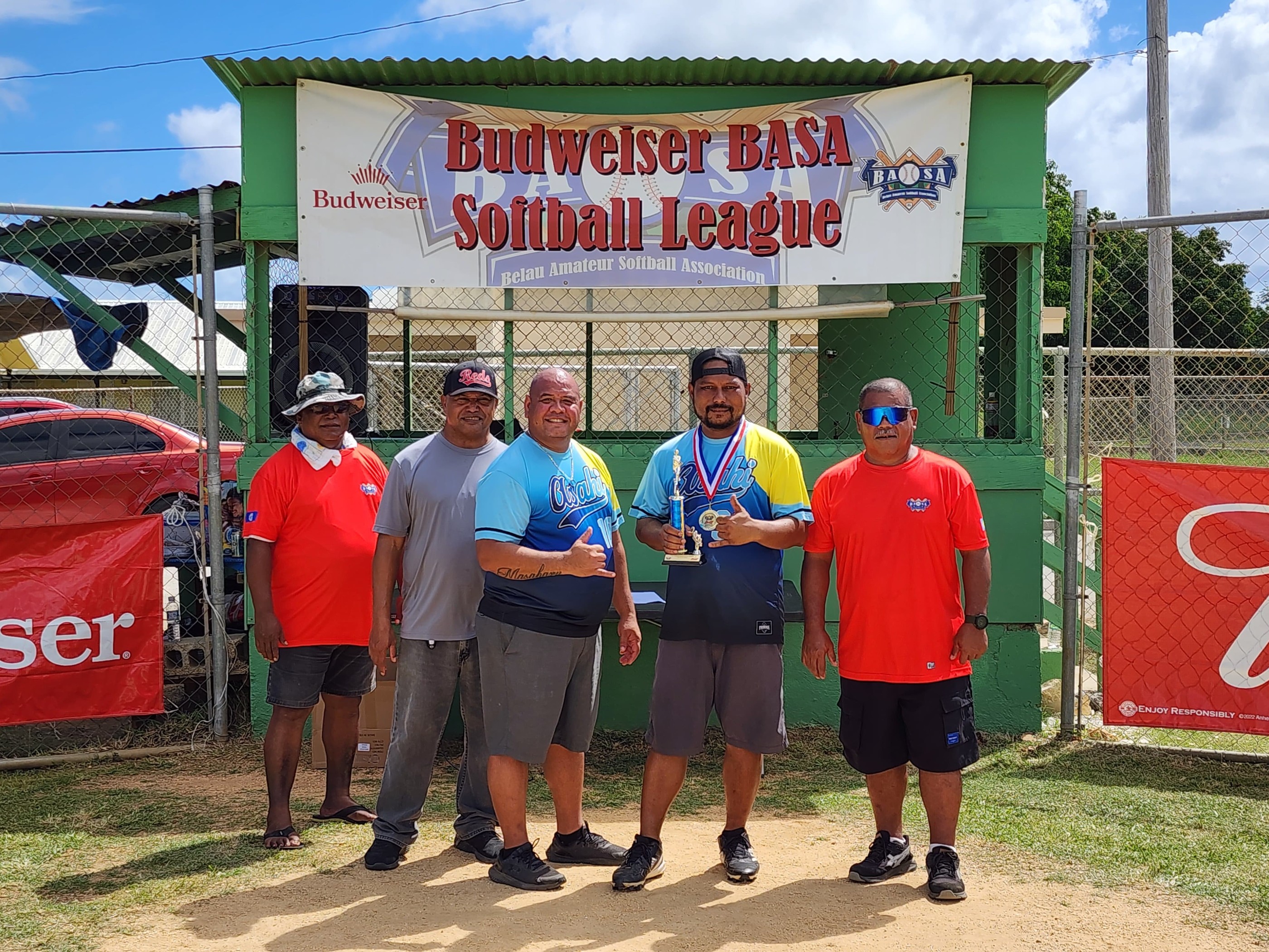 Anson Jones is named the Finals MVP during the awards ceremony of the 2024 Belau Amateur Softball Association League at the Dandan baseball field on Sunday.