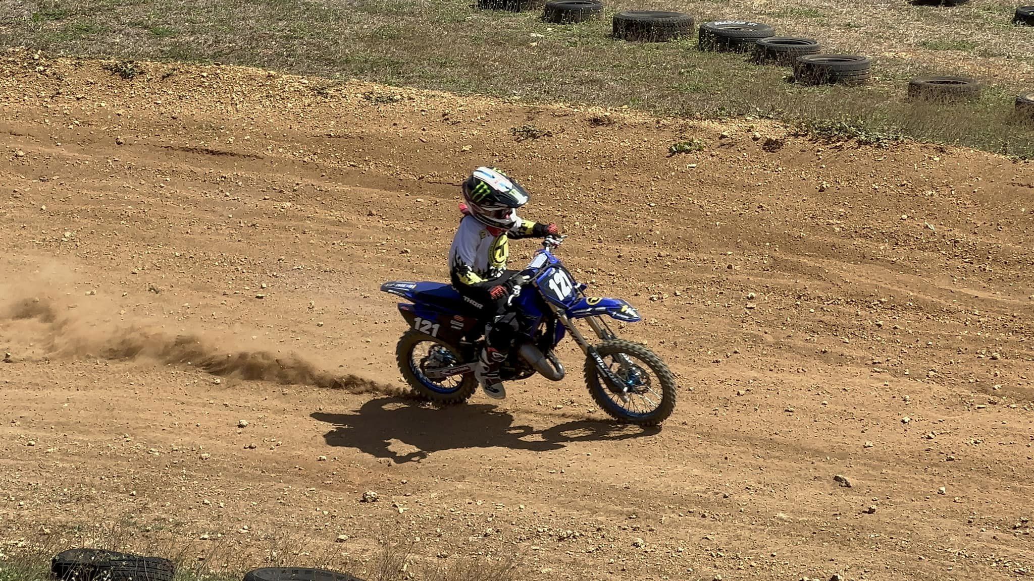 JC Ferrer takes the lead in heat 2 of the Mini II Class during round 6 of the MRA “Moto IV” 2024 Points Race Series at the CowTown Raceway Park  Sunday.