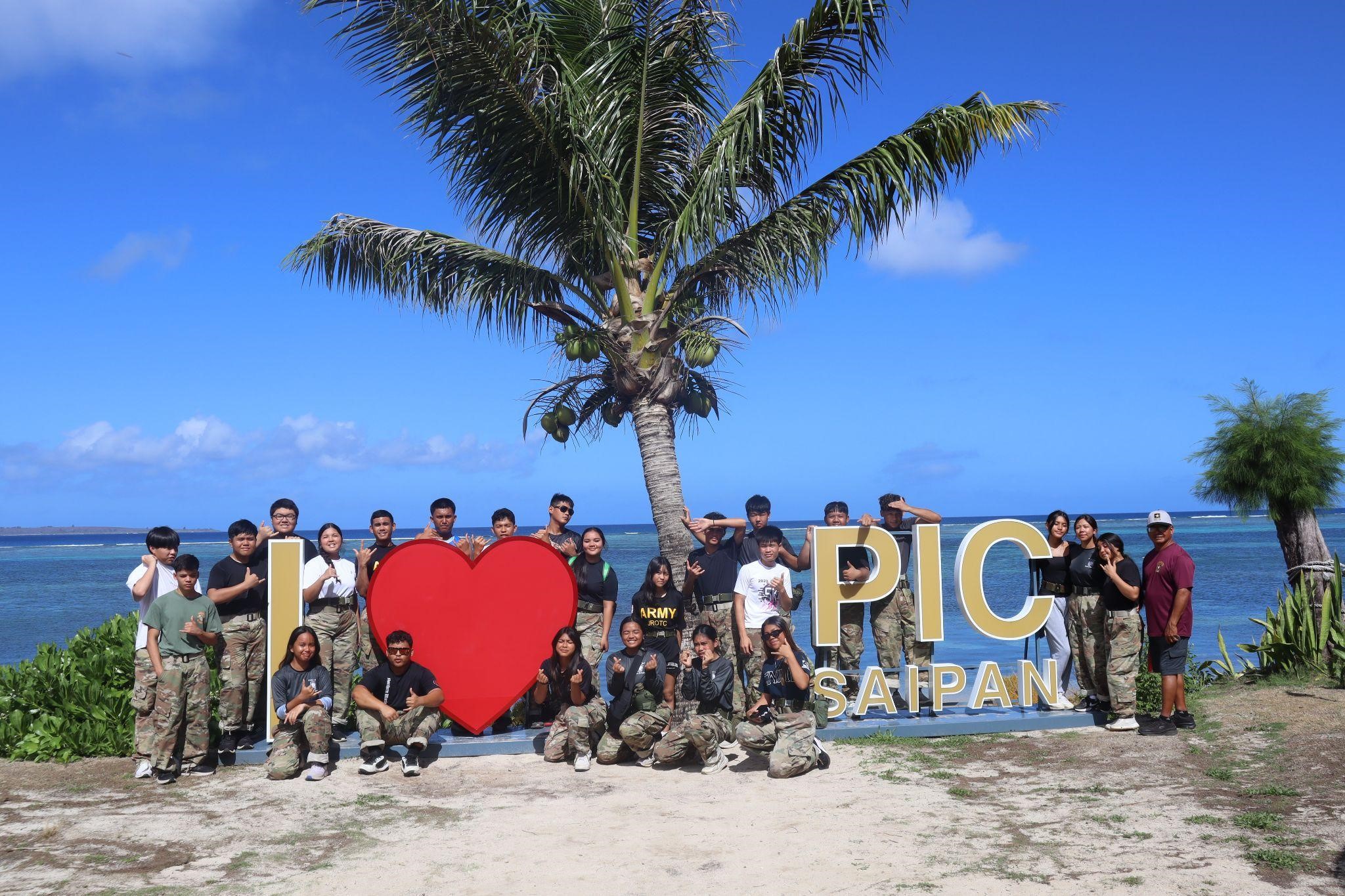 Stallion Battalion cadets pose for a group photo at PIC where a rock-climbing activity took place.