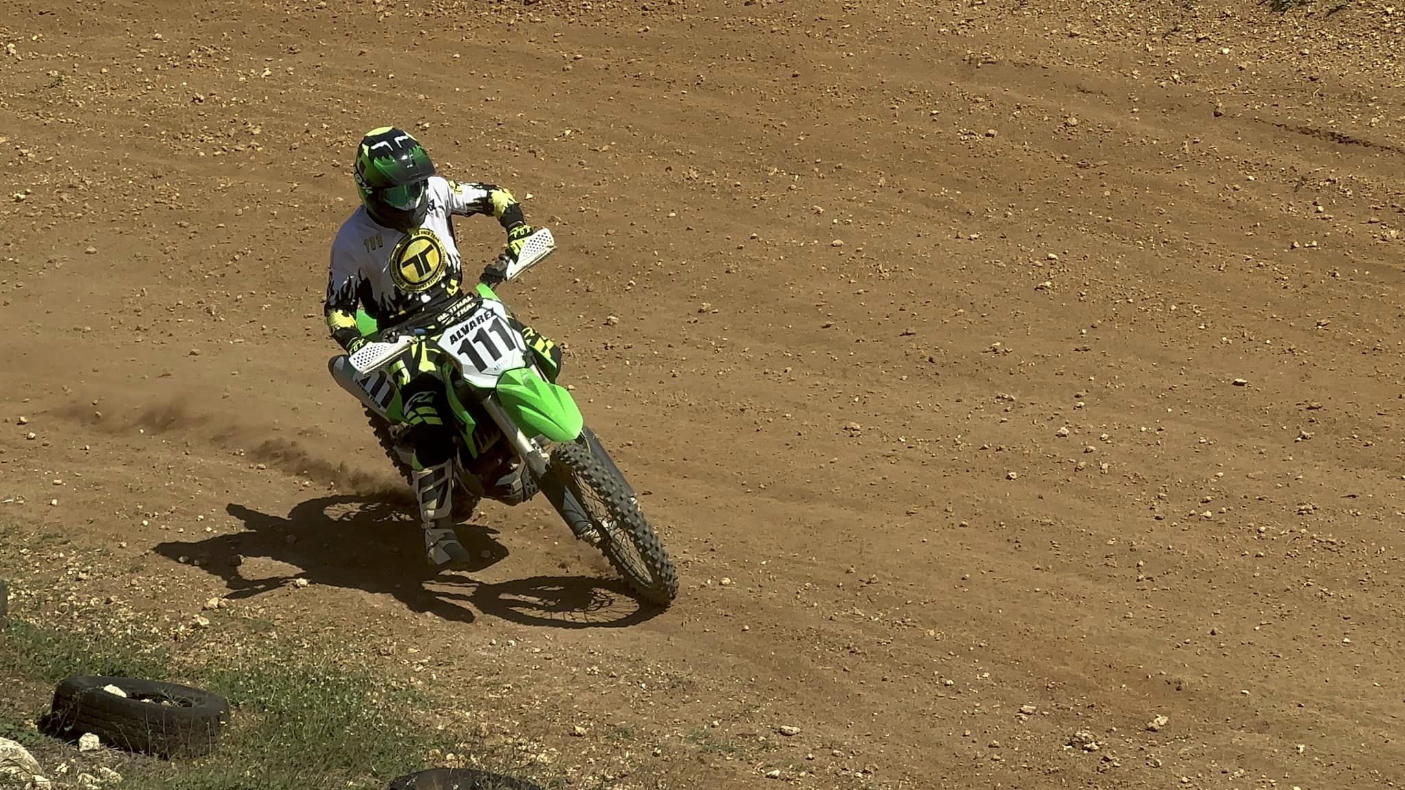 Cuki Alvarez leans as he prepares for a tight turn during a veterans class race in round 6 of the Marianas Racing Association “Moto IV” 2024 Points Race Series at the CowTown Raceway Park on Sunday.
