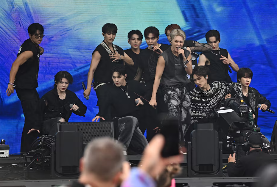 Seventeen perform on the Pyramid Stage during the Glastonbury Festival at Worthy Farm, in Pilton near Glastonbury, Somerset, Britain, June 28, 2024.