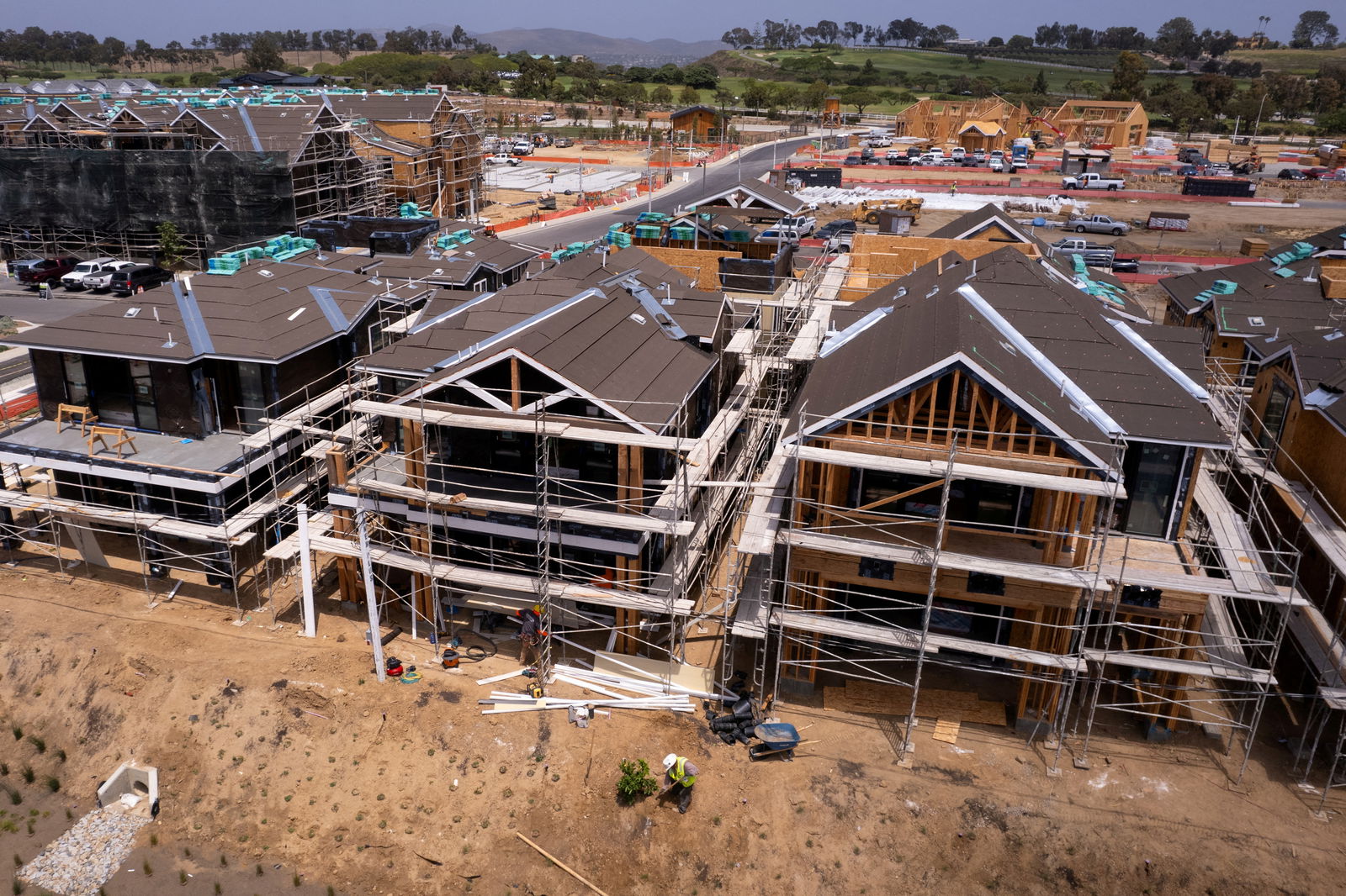 A drone view of new residential home construction at Fox Point Farms, a development by Shea Homes, is shown in Encinitas, California, June 18, 2024.
