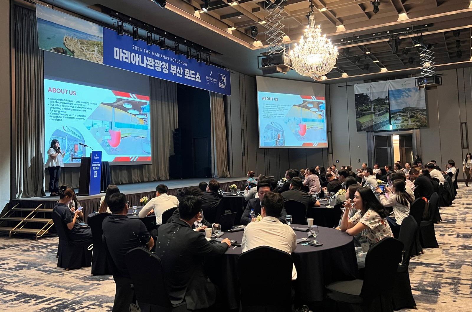 Over 80 travel trade representatives from travel agencies, airlines, partners in the Marianas join the Marianas Visitors Authority at the Marianas Road Show in Busan, Korea on Aug. 7, 2024.  The road show provides an opportunity for in-depth information sharing on Saipan, Tinian, and Rota.