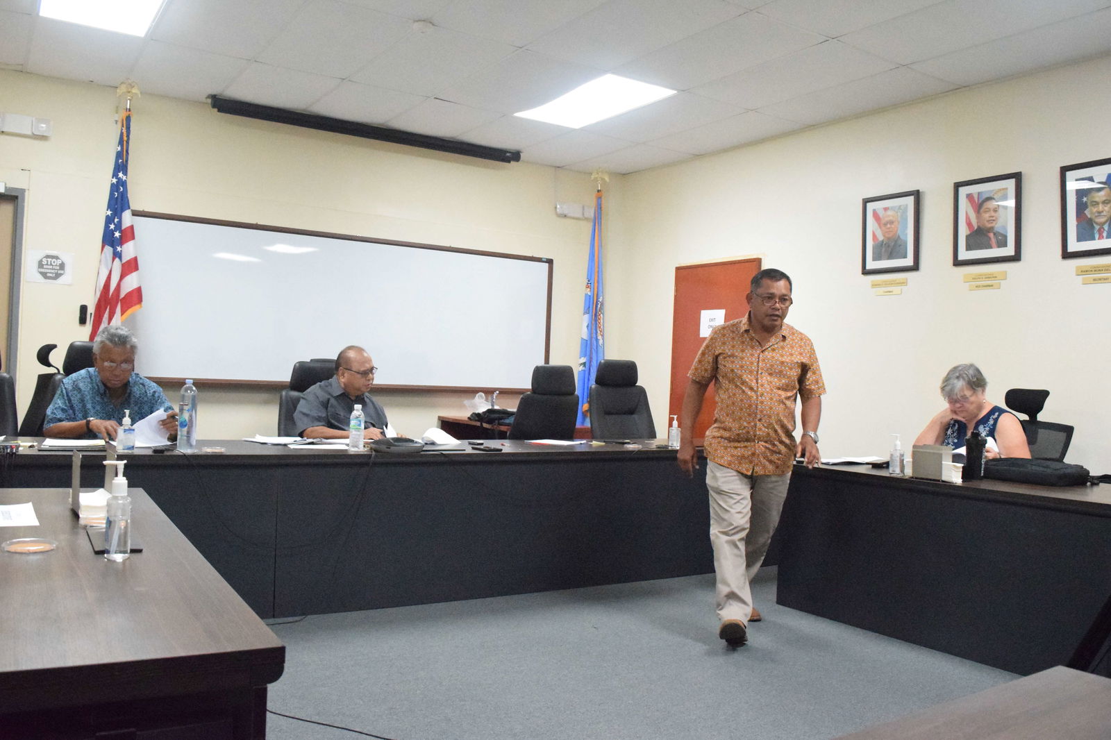 From left, Commonwealth Casino Commissioner Mario Taitano, Chairman Edward C. Deleon Guerrero, Vice Chairman Ralph S. Demapan and Assistant Attorney General Lucy Blanco-Maratita during a break from a meeting Thursday.