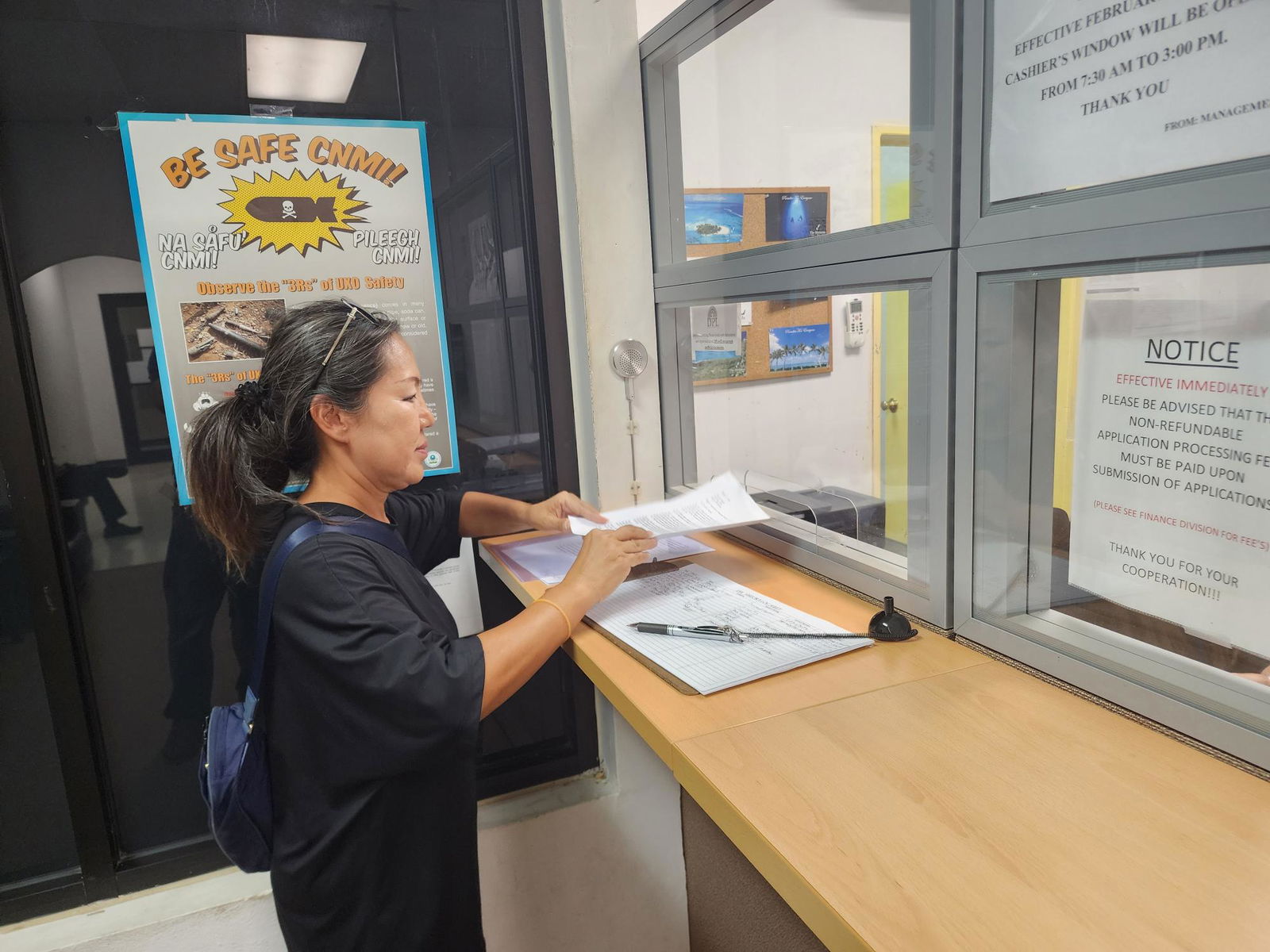 Chung Lee of BSEA Sunsports submits her written comment to the Department of Public Lands on Tuesday afternoon