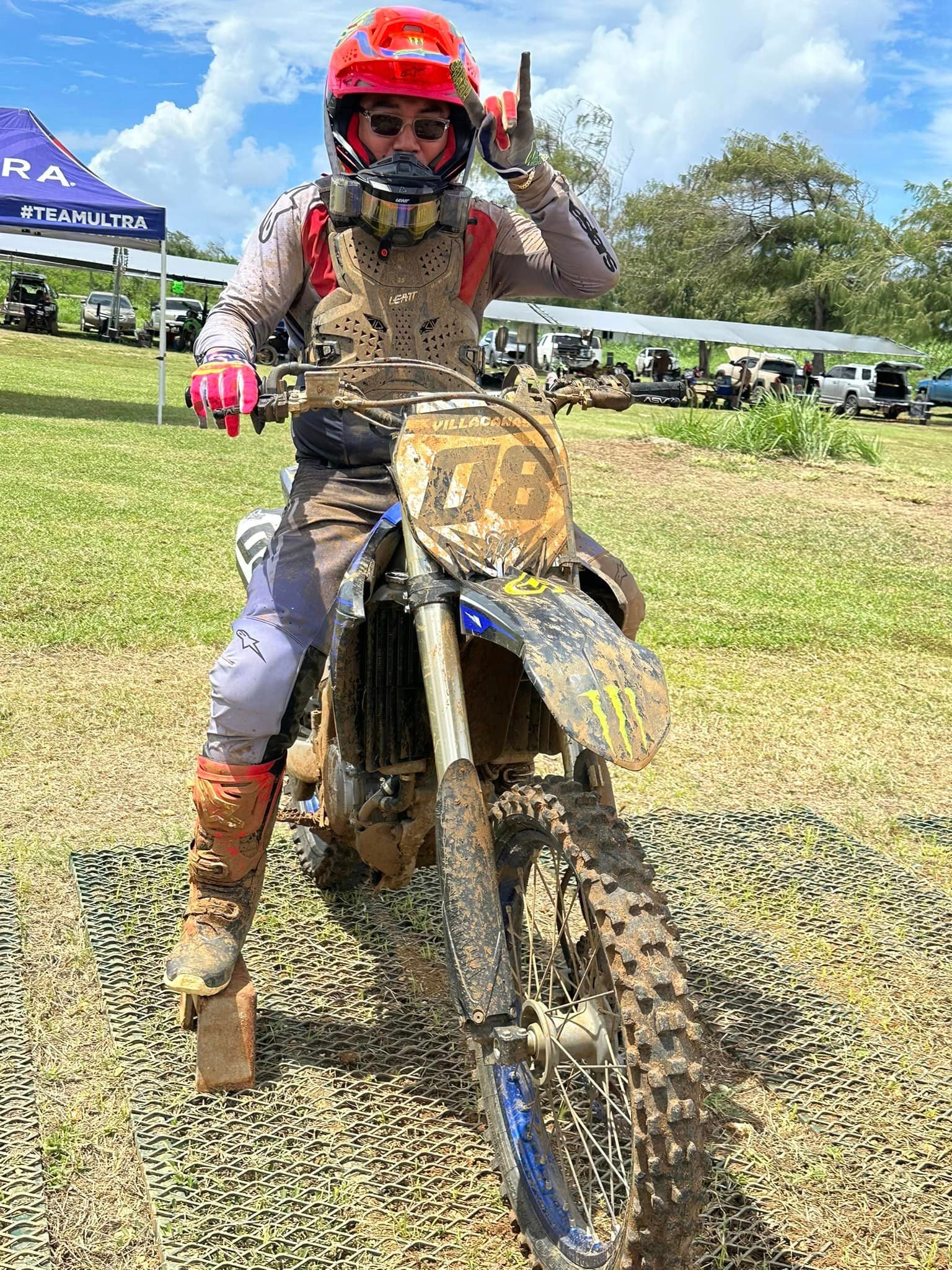 Champi Villacanes poses for a photo before the start of the eighth round race in the veterans class of the Marianas Racing Association “MOTO IV” Points Race Series at Cowtown Raceway Park on Sunday.