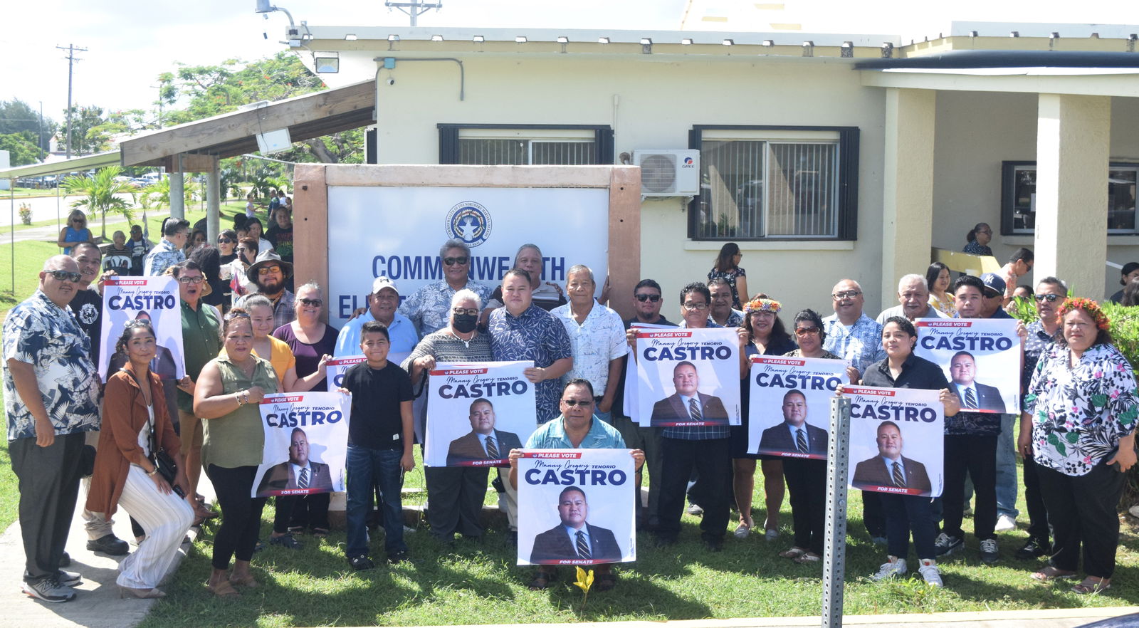 Saipan senatorial candidate Manny Castro, center, with family, Democrats, independents and other supporters.