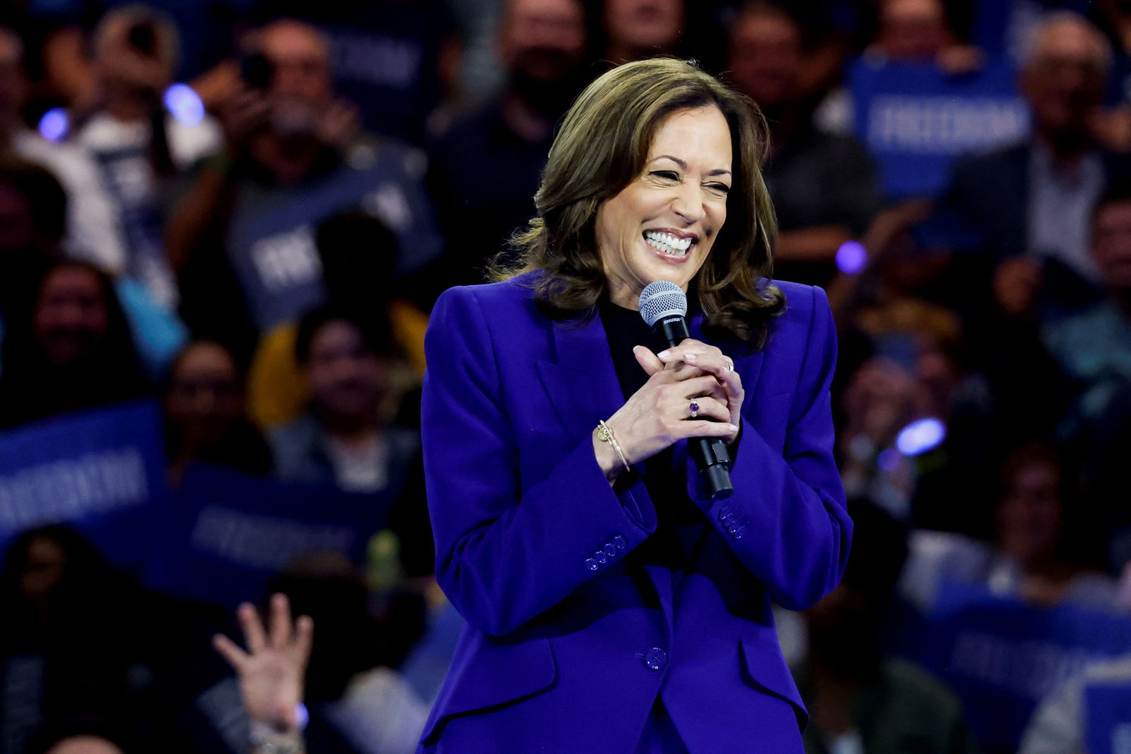 Democratic presidential candidate Kamala Harris speaks at a campaign rally in Milwaukee, Wisconsin, Aug. 20, 2024.