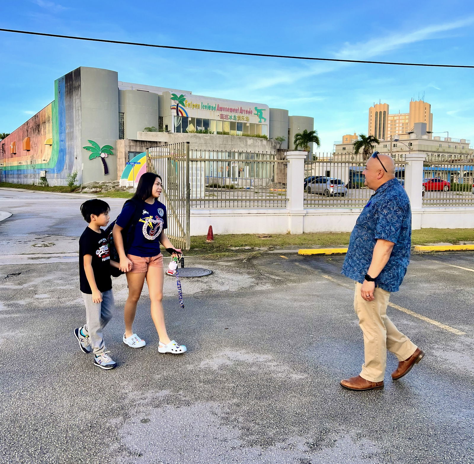 At 6:40 a.m. on Tuesday, fourth-grader Steven Flores was the first student to arrive at Garapan Elementary School. He and his sister, Savannah, an incoming senior at Marianas High School, were greeted by Commissioner of Education Dr. Lawrence F. Camacho.