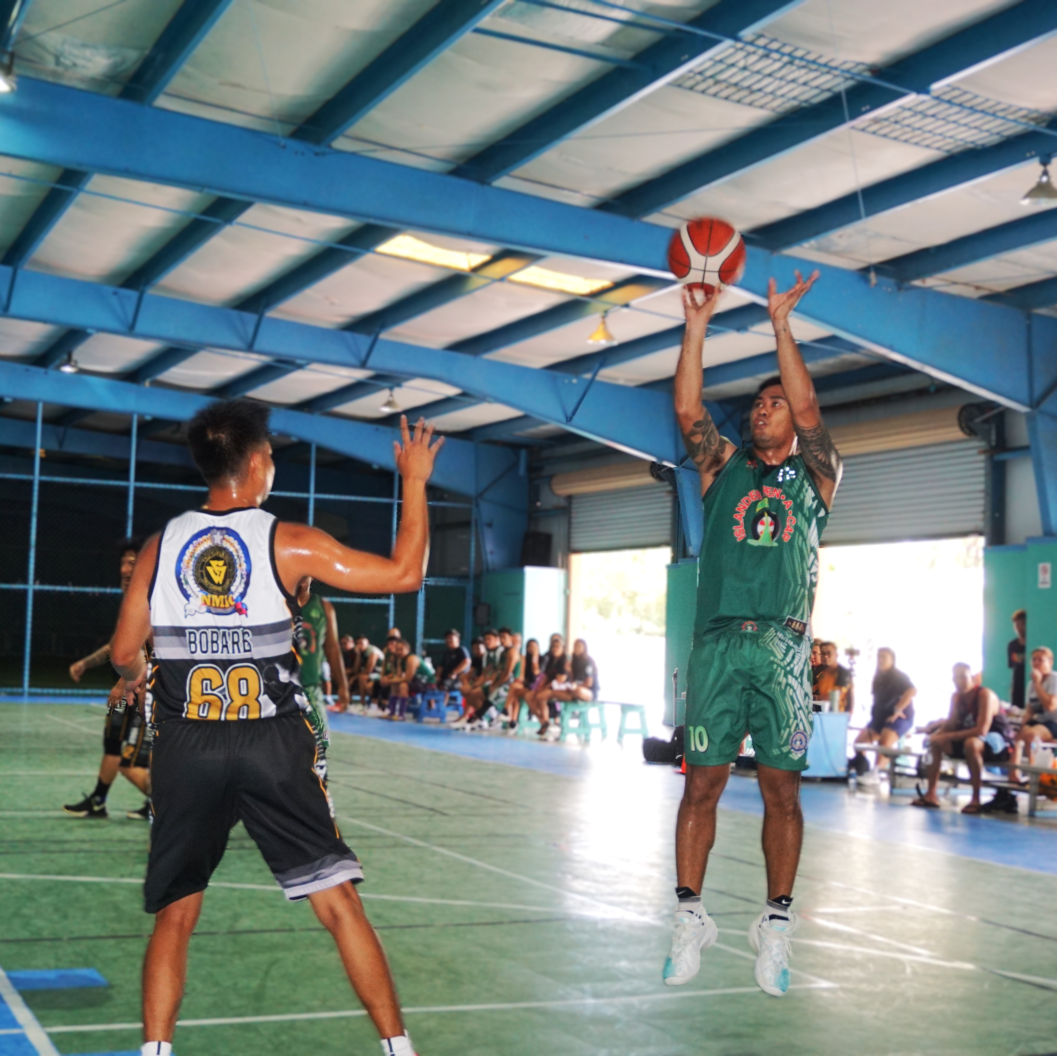 Islander Rent A Car's Webb Gontar pulls up for the midrange jump shot during a game against Triskelion in the Destroyers Basketball Club Invitational Basketball League 2024 at the TSL Sports Complex.